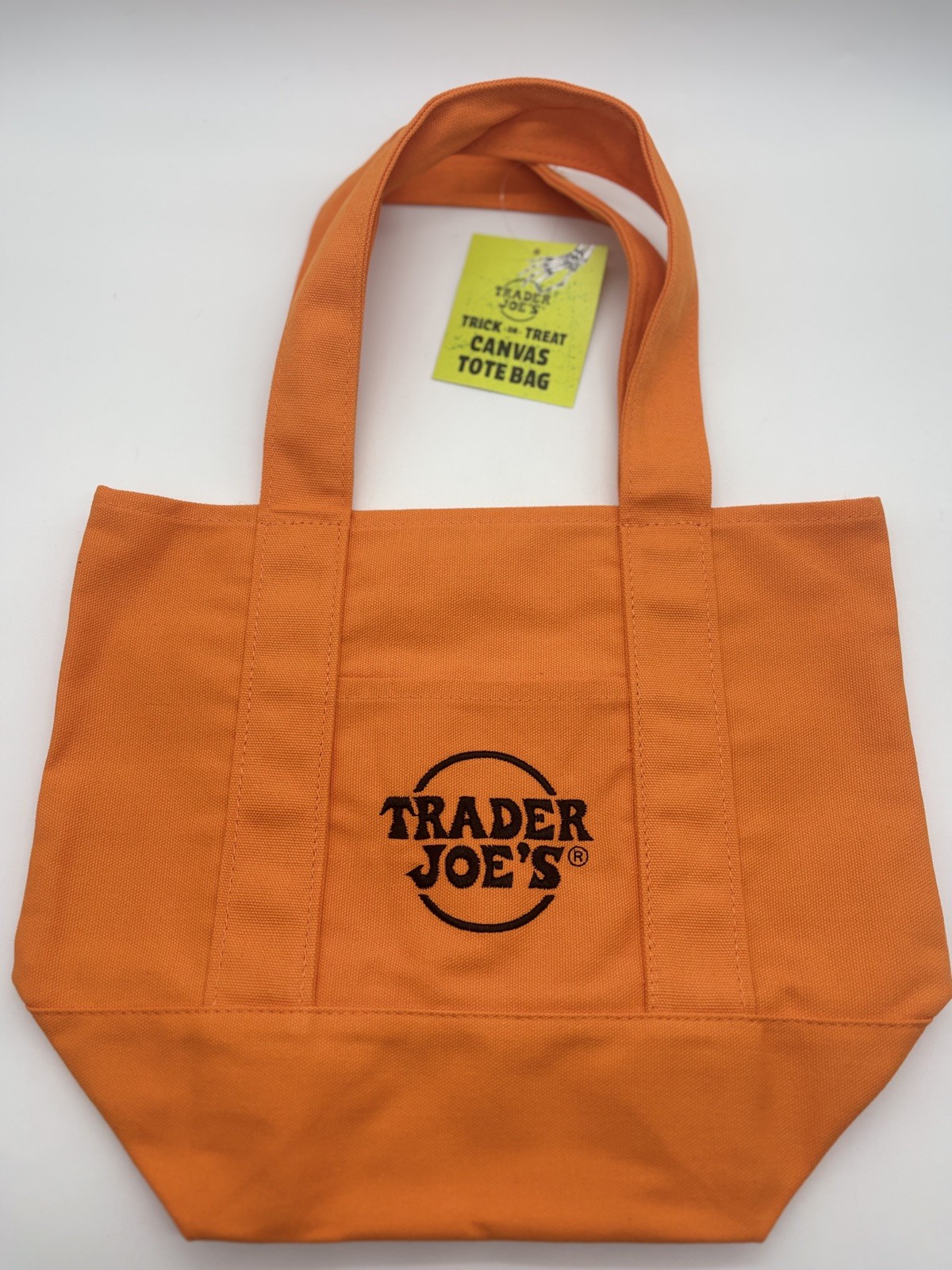 Trader Joe’s Mini HALLOWEEN 🎃 SET of 2 Canvas Tote Bags PURPLE & ORANGE BNWT