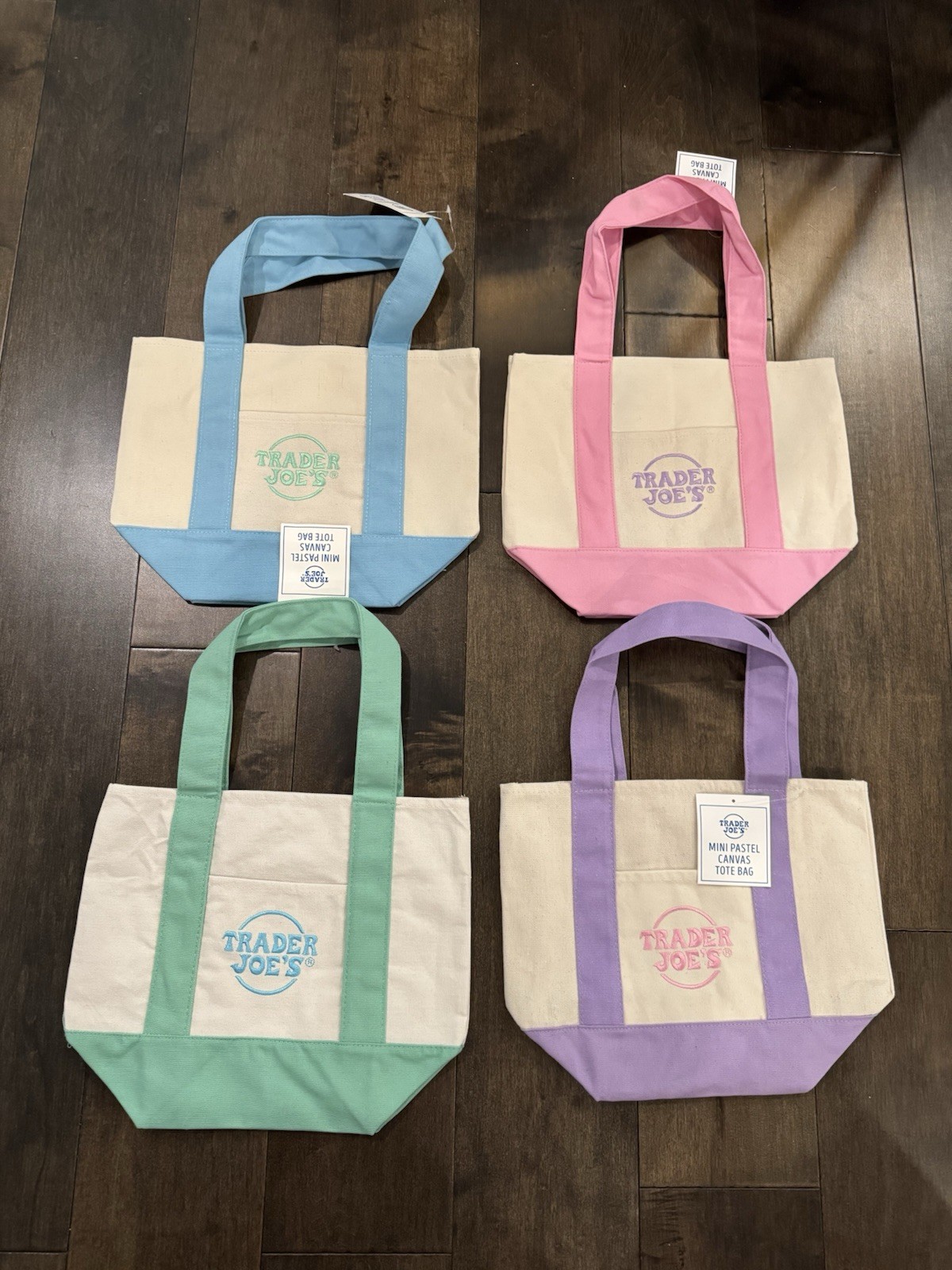 Trader Joe’s 2026 Mini Pastel Canvas Tote Bag Set Of 4 IN HAND READY TO SHIP!!!!
