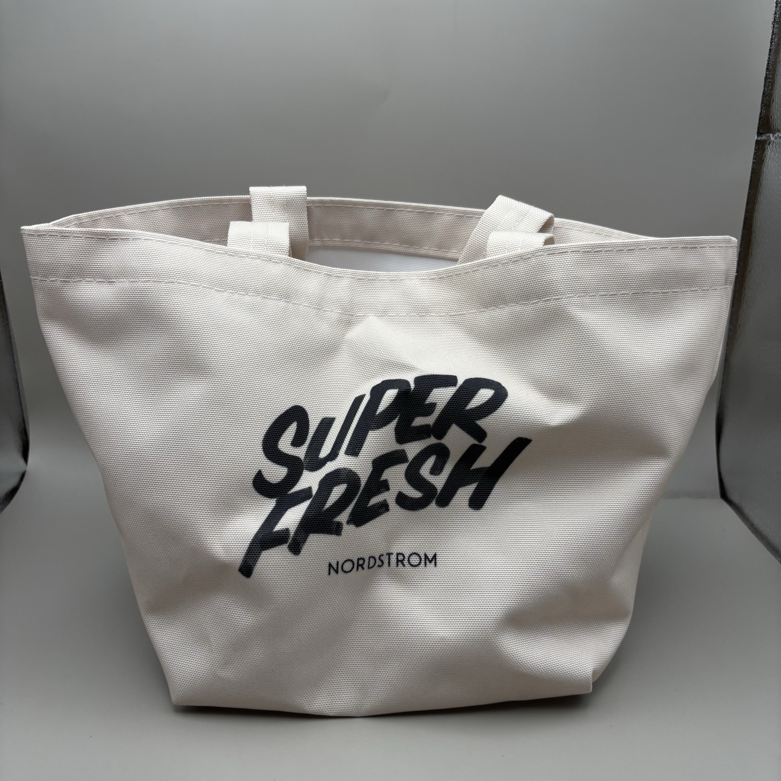 Nordstrom Super Fresh Canvas Tote Cream Beige Reusable Shopping Mini Lunch Bag