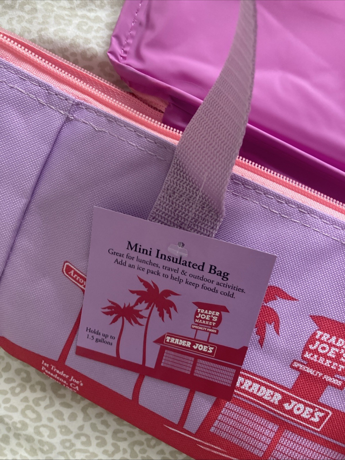 Trader Joe’s Mini Insulated Bag Purple / Coral with Peach Zipper NWT 2026 Ed
