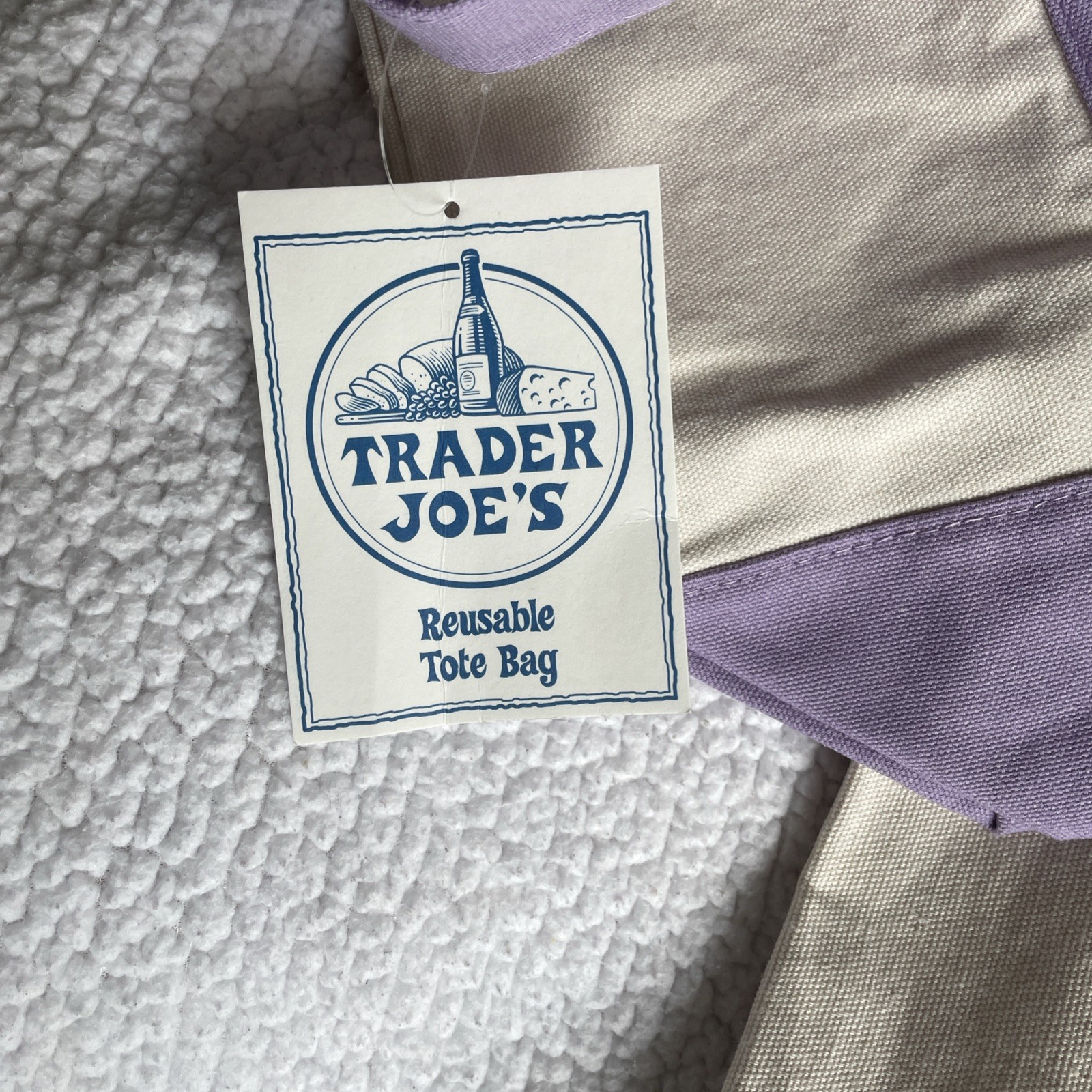 2 Trader Joe’s LARGE Canvas Shopping Bag NEW Blue/White & Purple/White