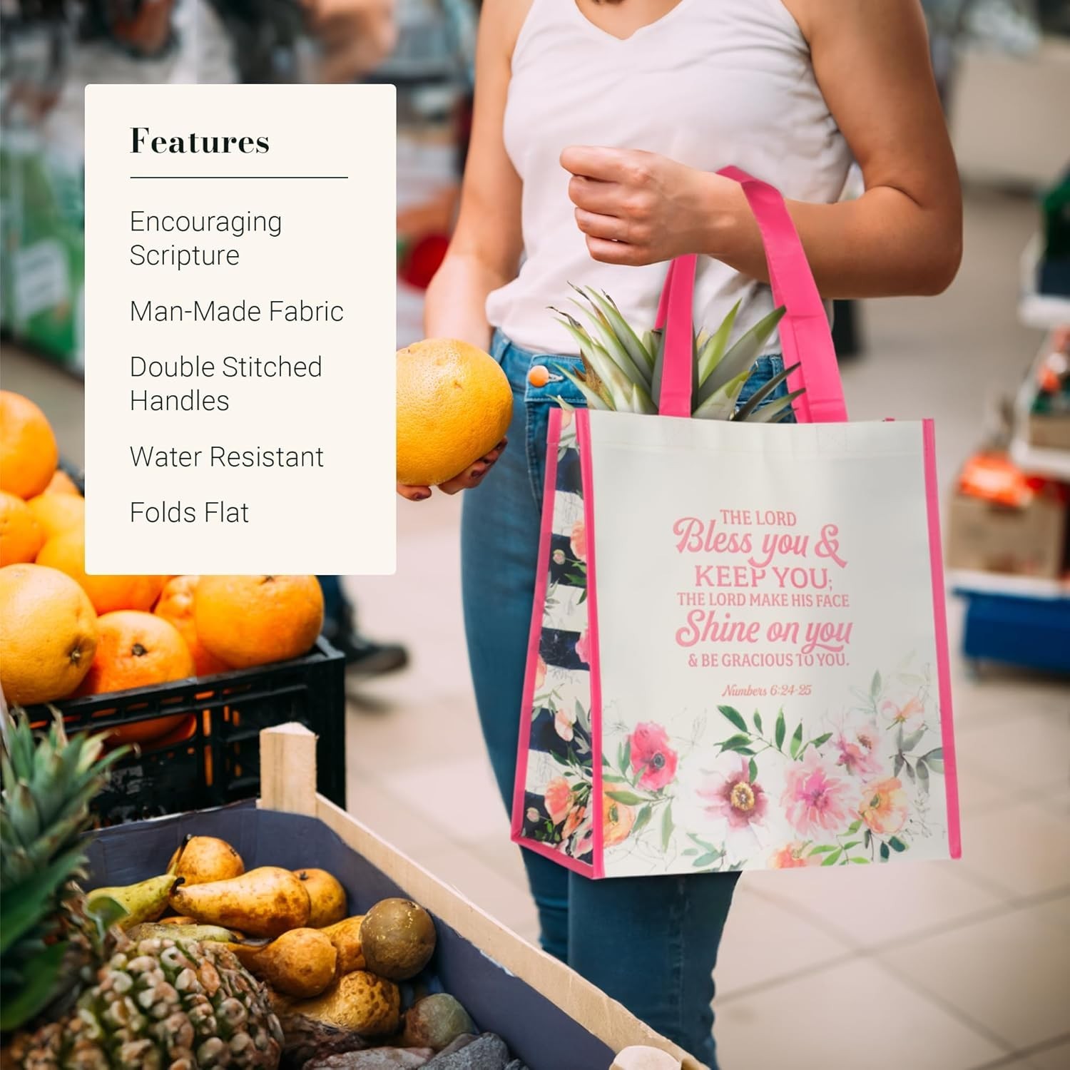 Reusable Shopping Tote Bag for Women: May the Lord Bless You and Keep You – N…