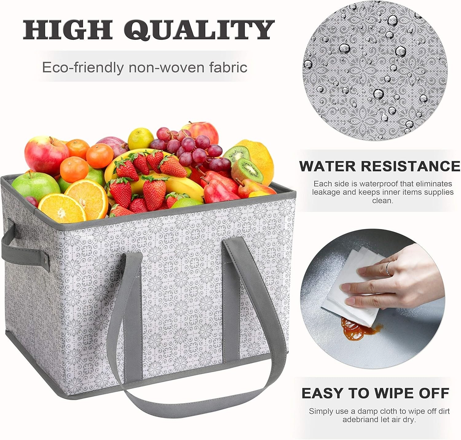 Reusable Grocery Bags 3Pack Large Grocery Tote Bag Water Resistant Shopping Bags