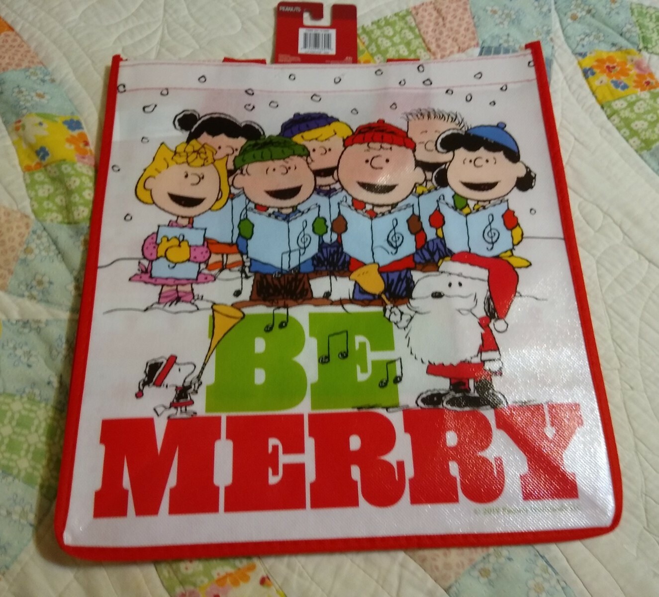Official Peanuts Be Merry Christmas 🎄 Red Shopping Bag w/Snoopy & The Gang New!