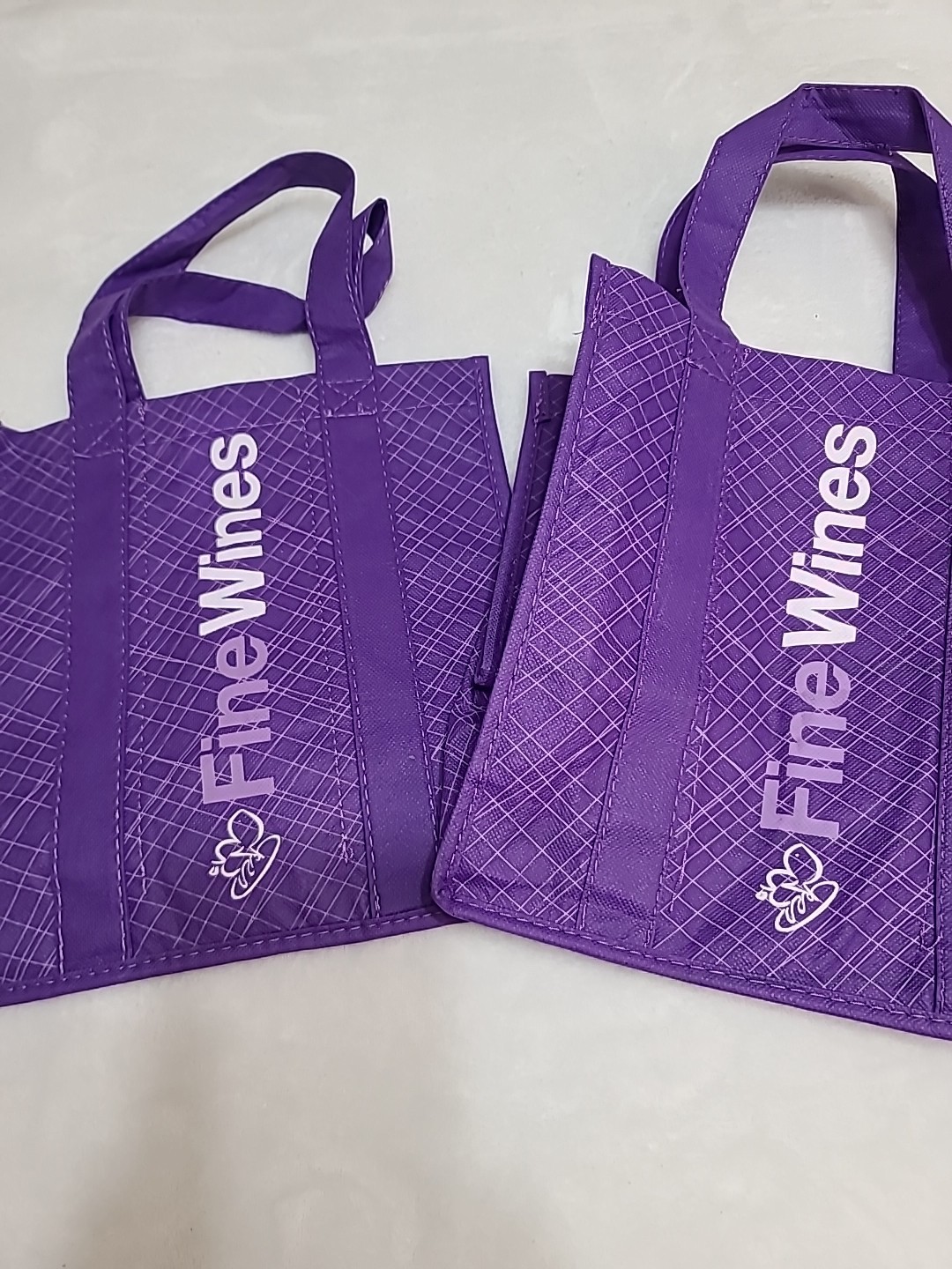 LOT OF 2 Purple MY EARTH Brand Wine Shopping Bags; Holds 6 Bottles