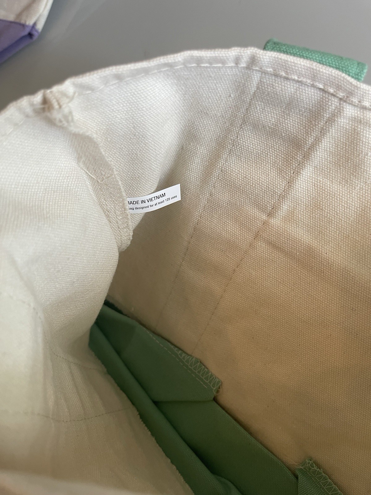 Trader Joe’s Canvas Tote Bag Small Foldable Green Beige 13x6x12in Reusable
