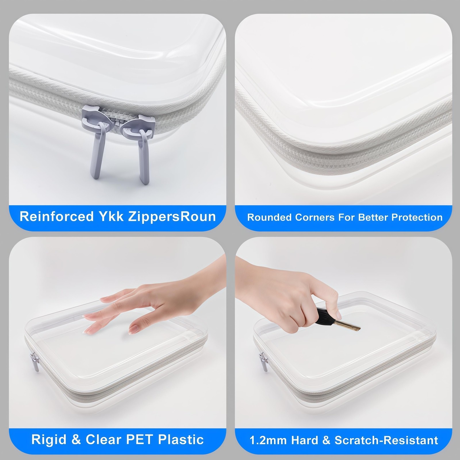 6 Pack Clear Hard Shell Zipper 35*30*5cm/25*20*5cm/19*10*5cm, transparent