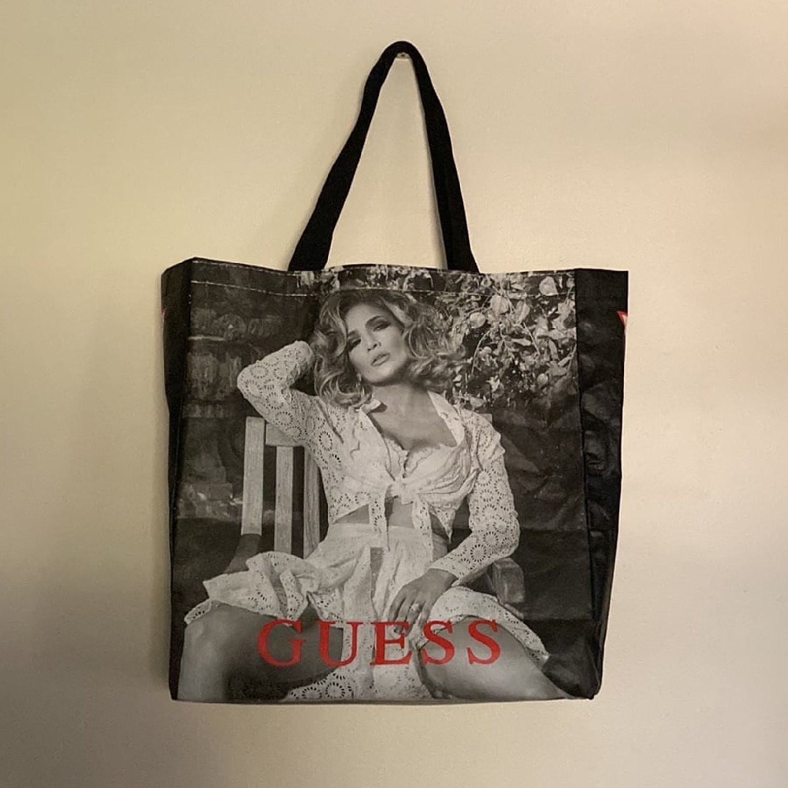 GUESS JLo Reusable Shopping Bag Jennifer Lopez Black and White Vintage Tote Bag