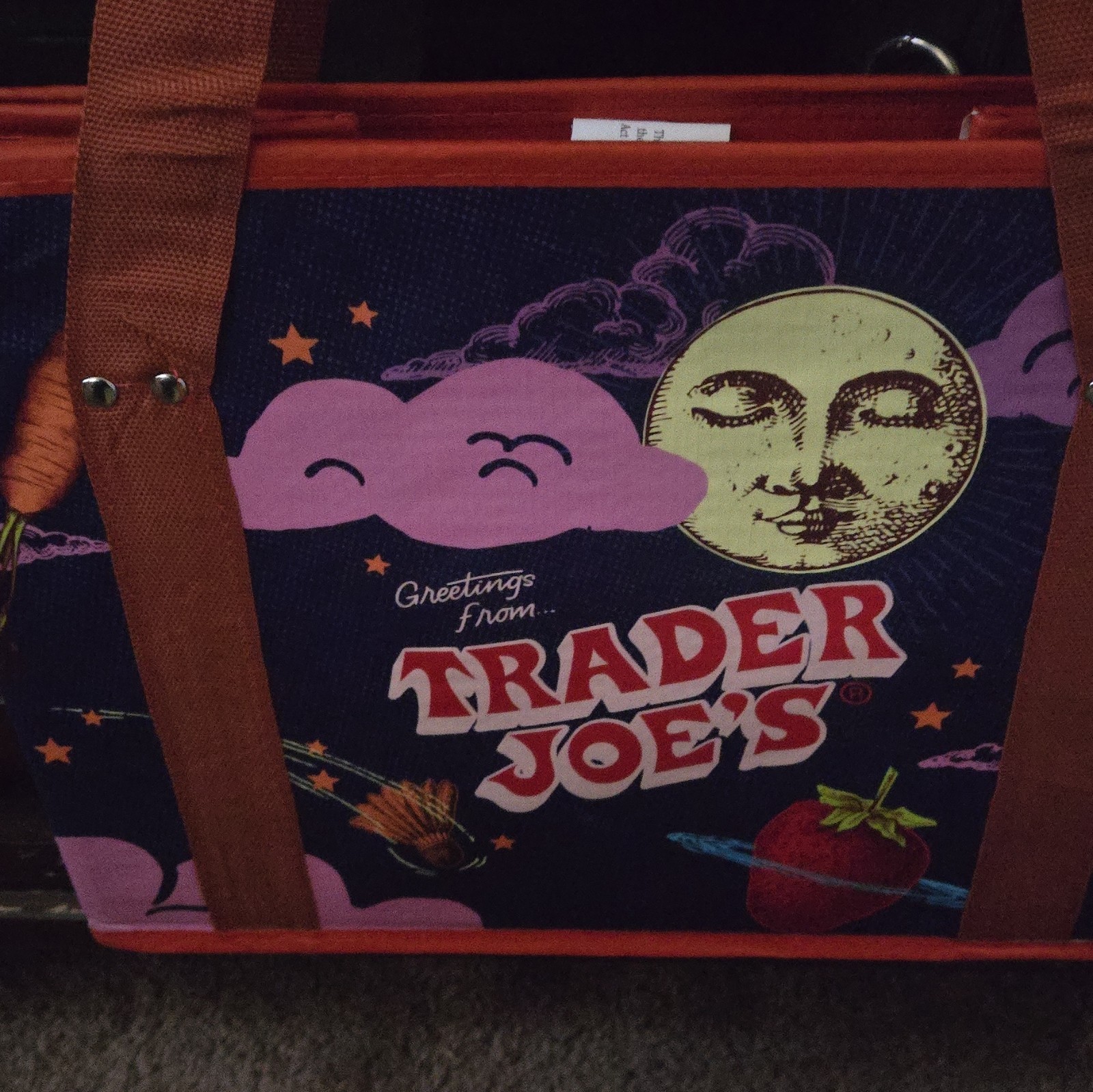 Trader Joe’s Stand-Up Collapsible Tote Bag 6 gal Greetings Graphic Print 10in