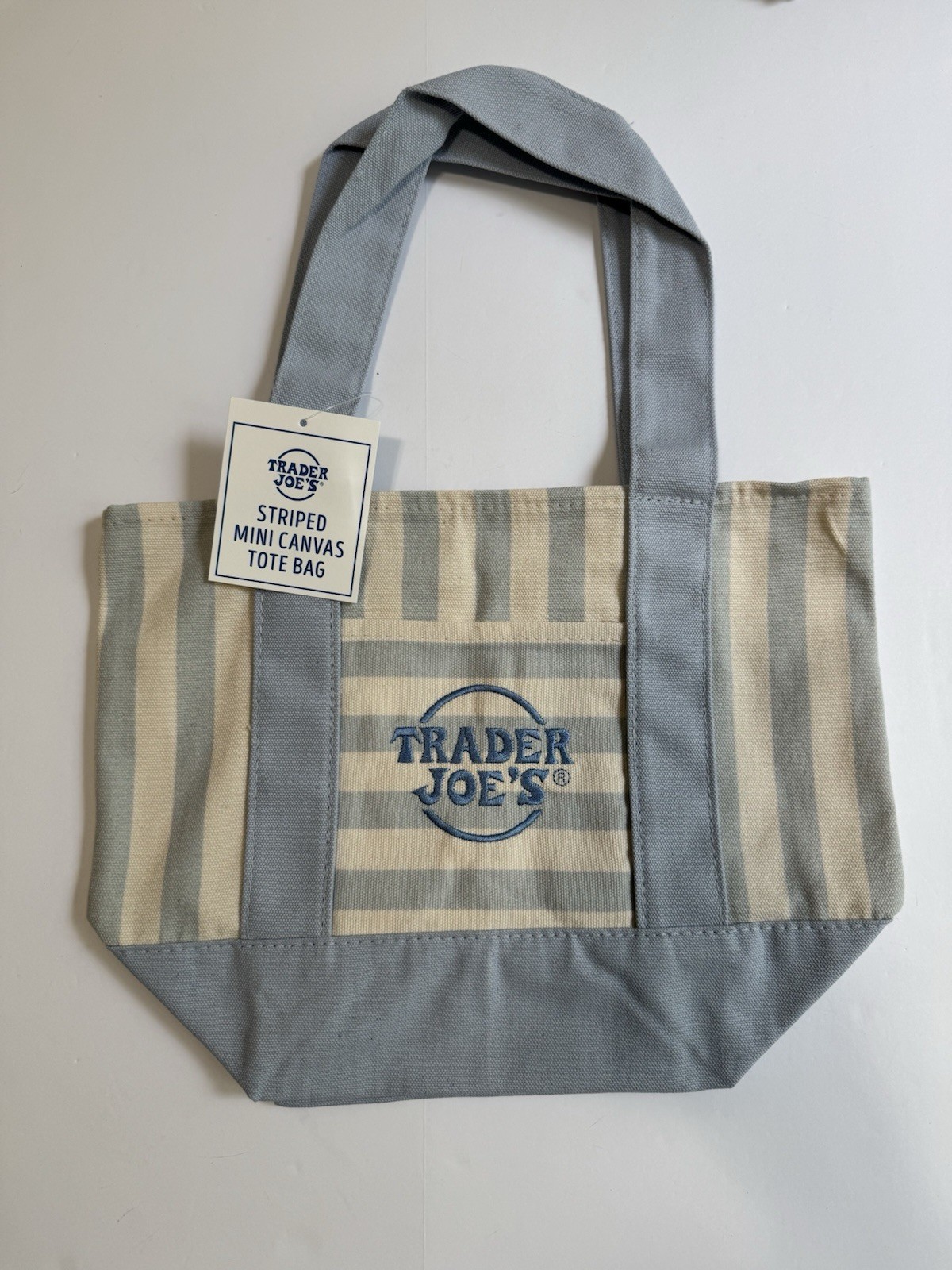 Trader Joe’s Stripe Mini Canvas Tote Bag Set of 4 NWT 2026 Pastel In Hand