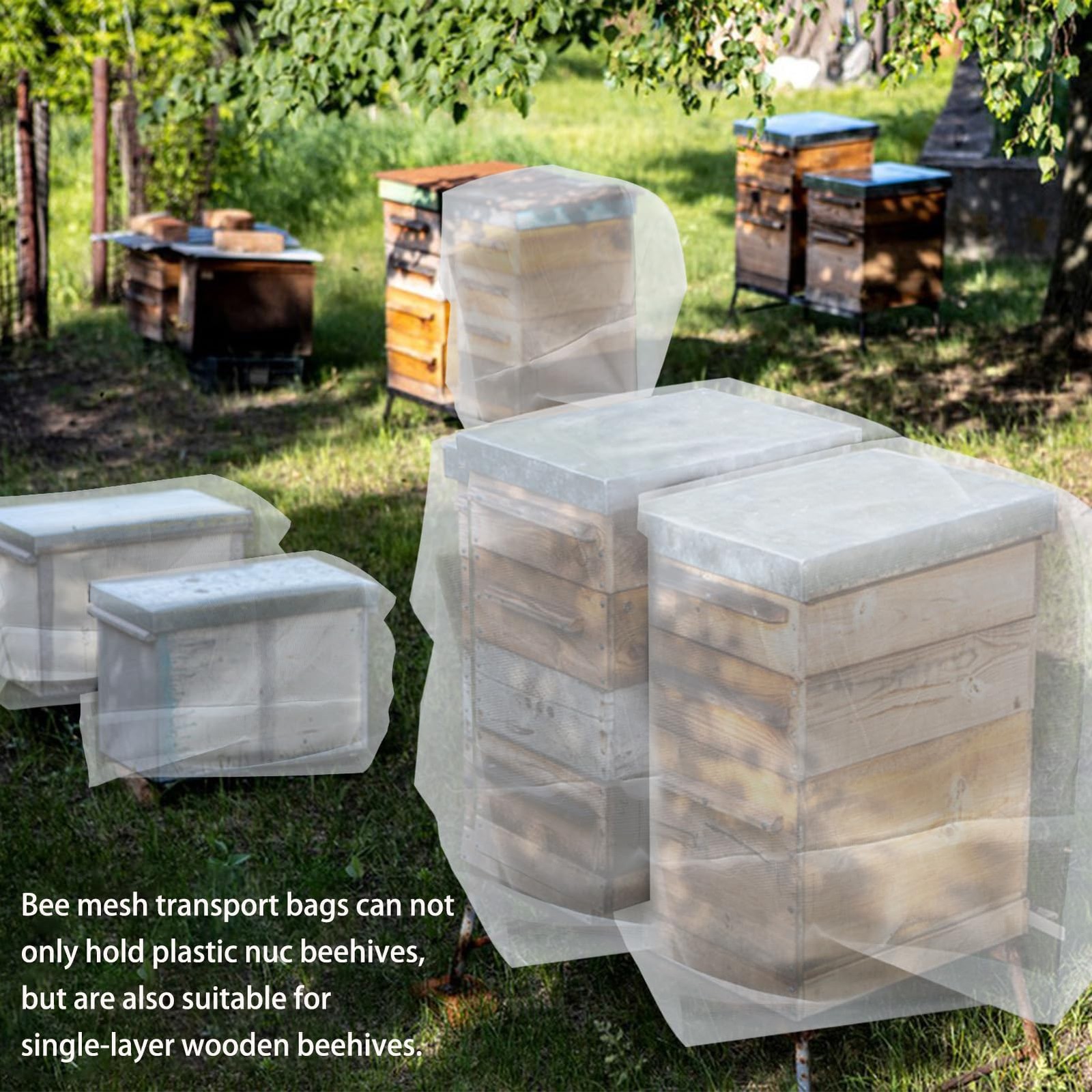 2 Pack Beehive Mesh Transport Bag, 35 × 37 Inch Breathable Bee Hive White-2