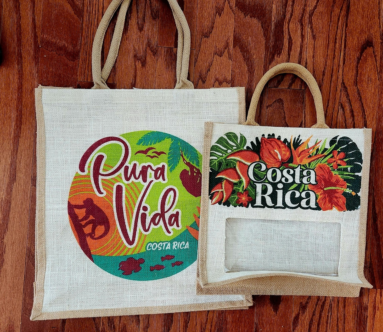 Lot 2 Costa Rica “Pura Vida” Reusable Shopping Bag Canvas Burlap