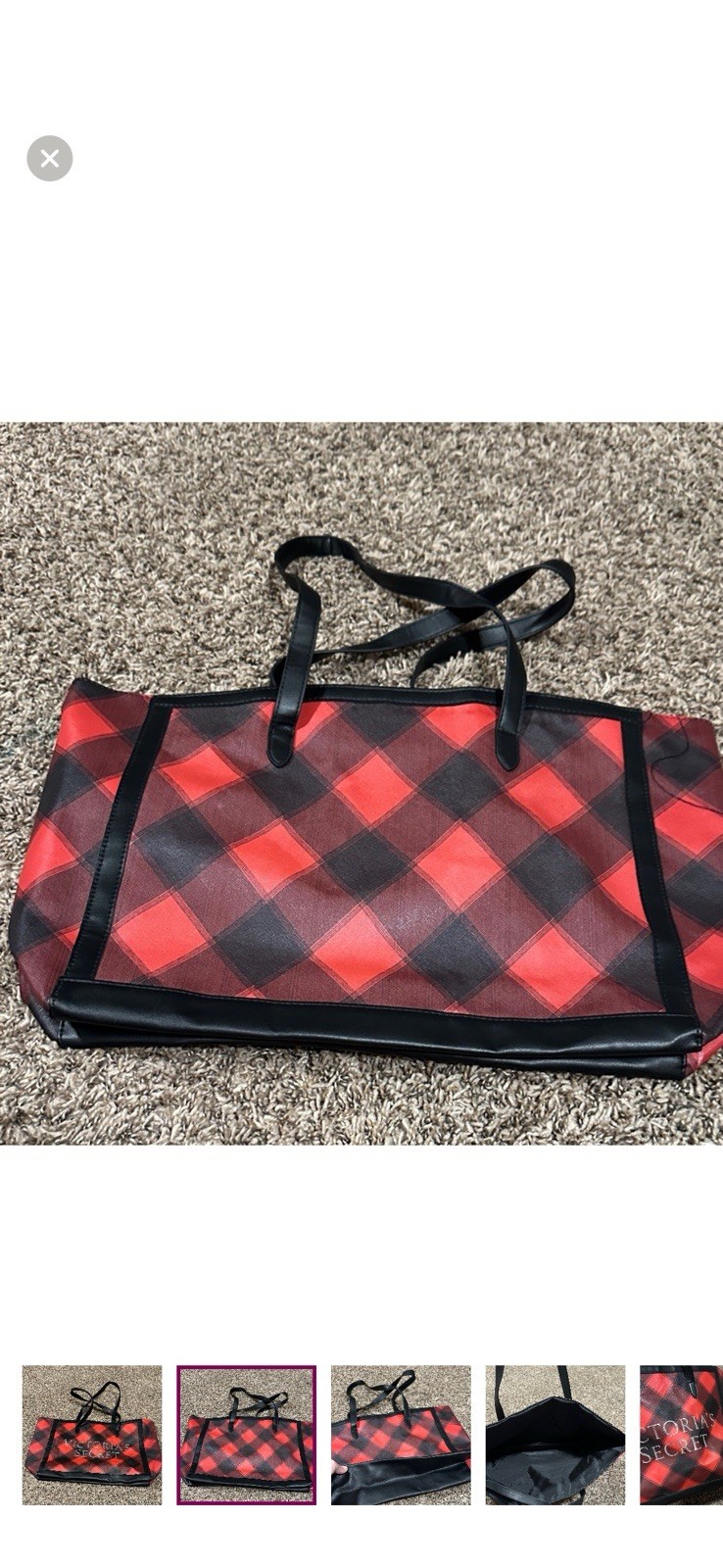 Victoria’s Secret Red Black Checked Foldable Reusable Shopping Bag