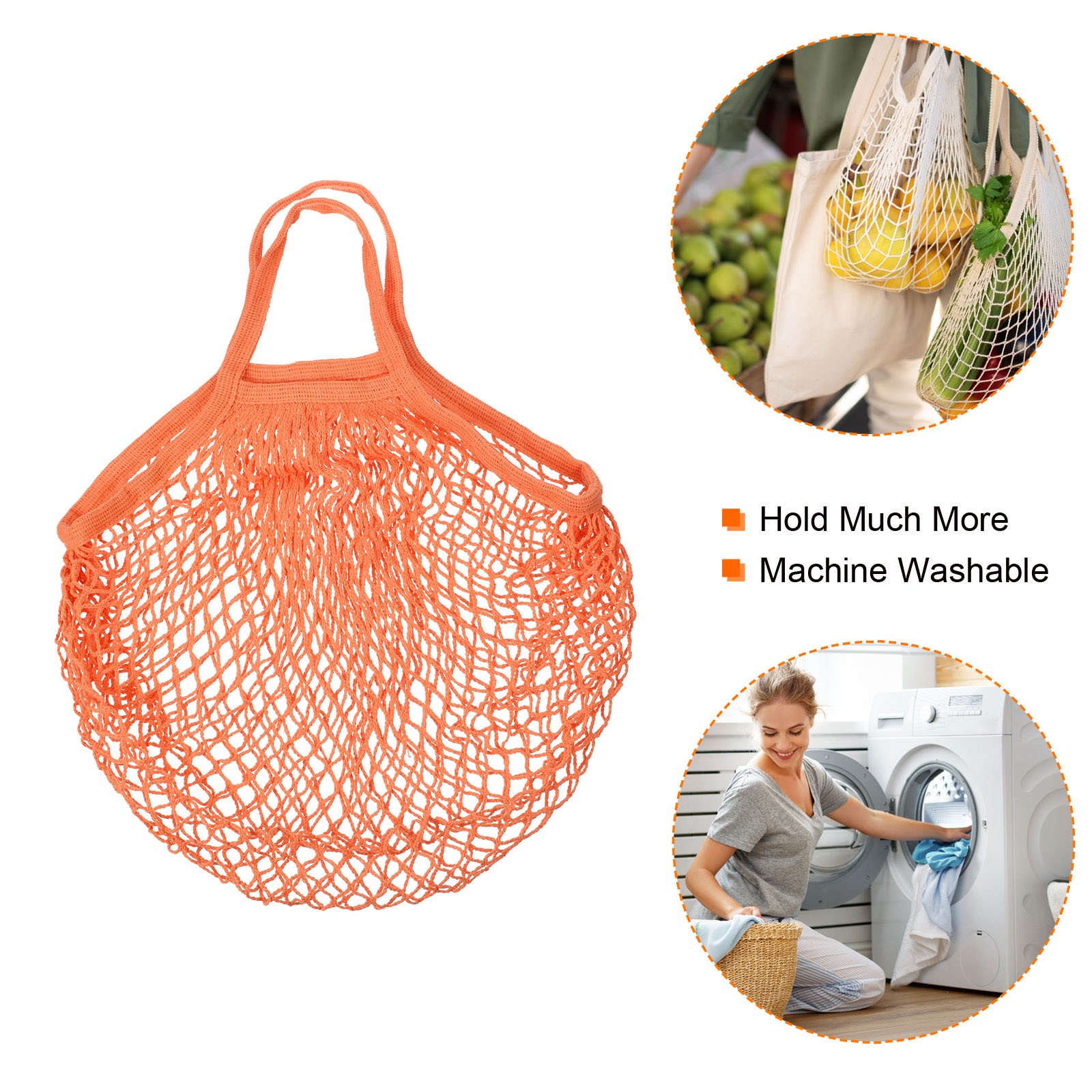 Cotton Mesh Bag, 15×13.8″ Mesh Net String Grocery Bags Orange