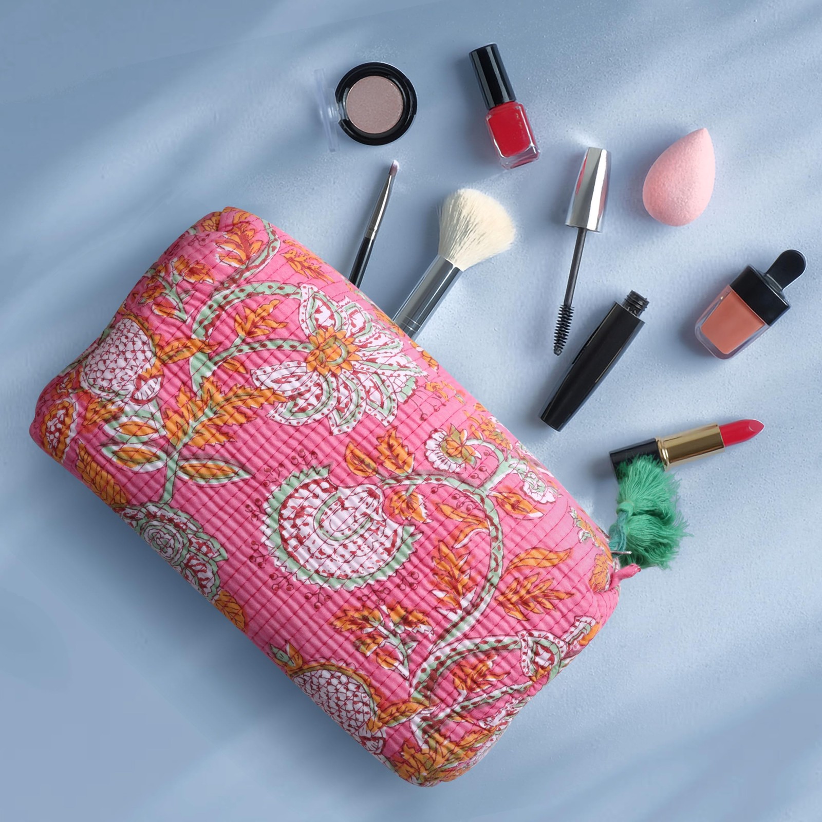 AAVIANA Block Print Designer Toiletry Bag & Large (9x7x4 inches), Multi 1