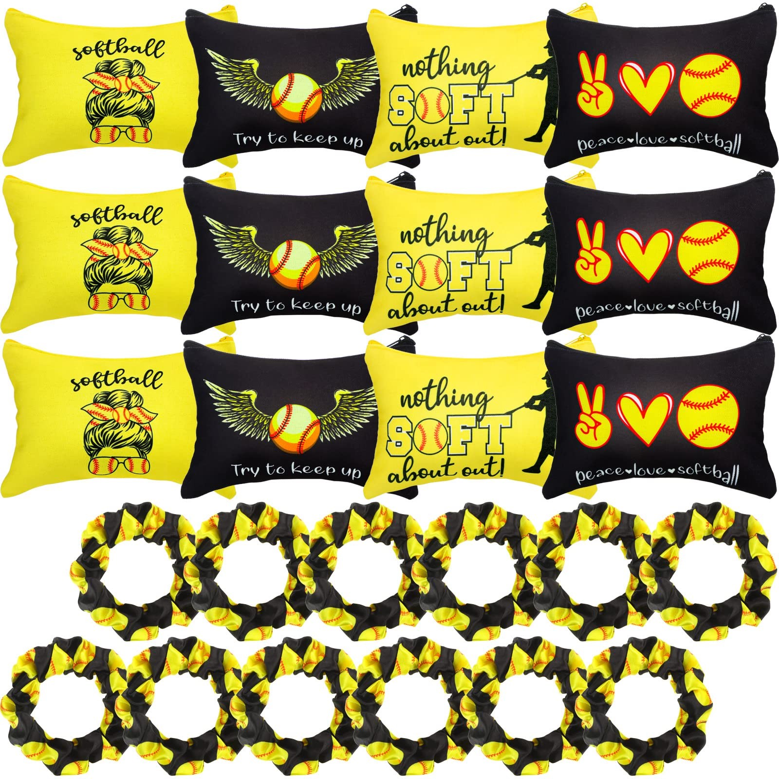 Kajaia 24 Pcs Softball Party Favors Cosmetic Bag Sport Black, White