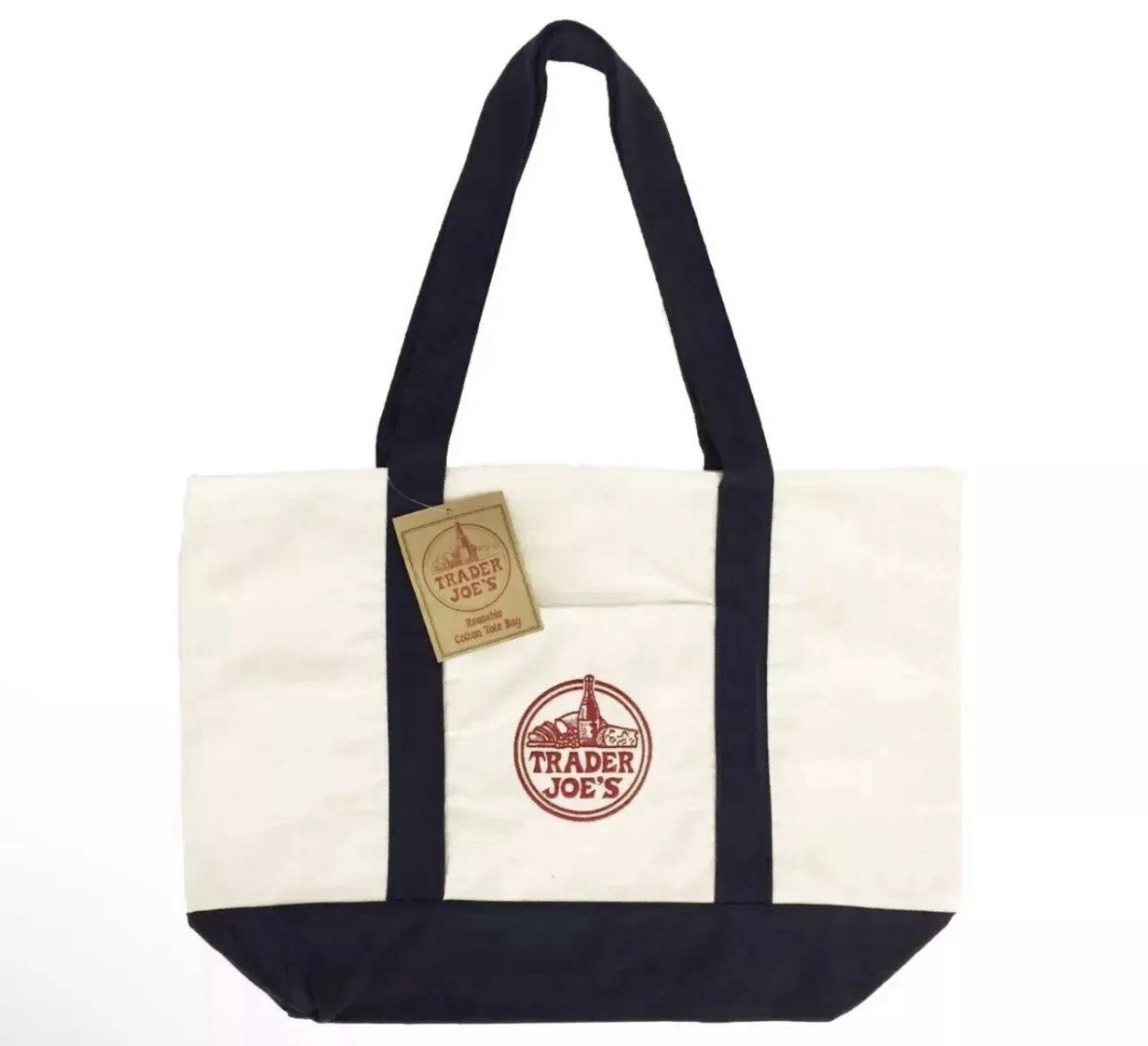Trader Joe’s Bag Canvas Reusable Heavy Cotton Basic Style Shopping Navy Large