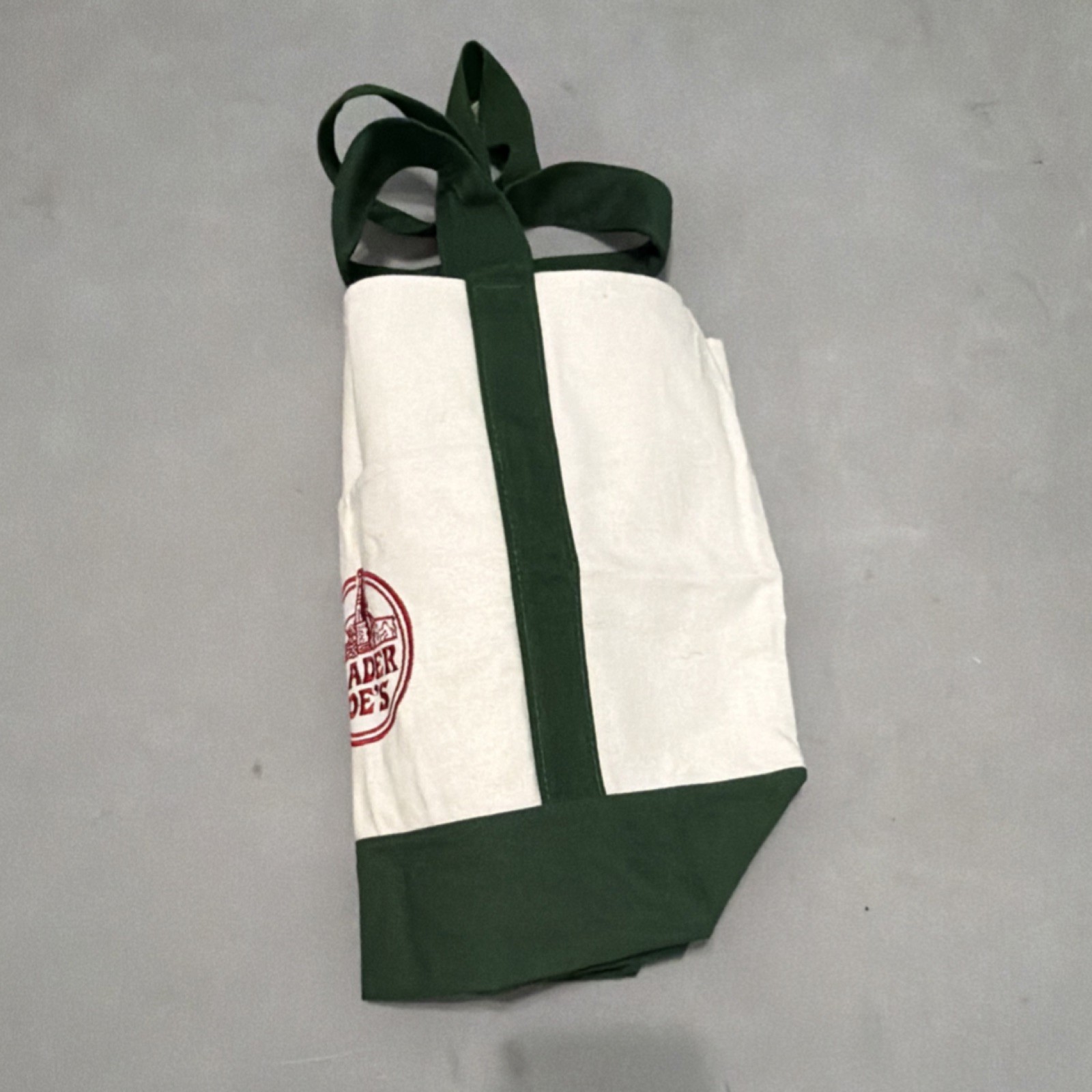 Trader Joe’s – Large Canvas Tote Bag – Beige & Green – Foldable Shopping