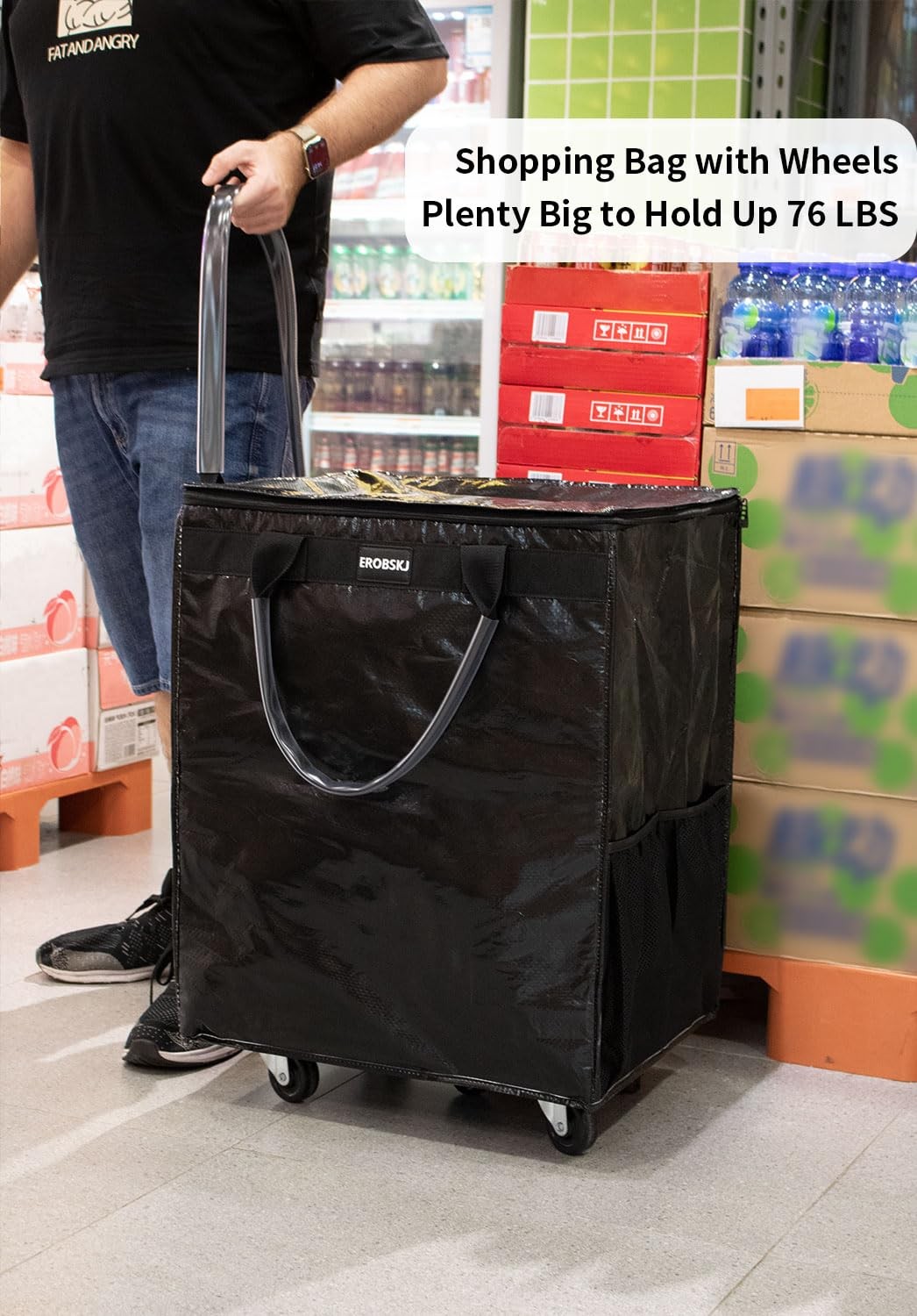 (Large,Black) Reusable Grocery Bag on Wheels, Foldable Rolling Tote, Carries …