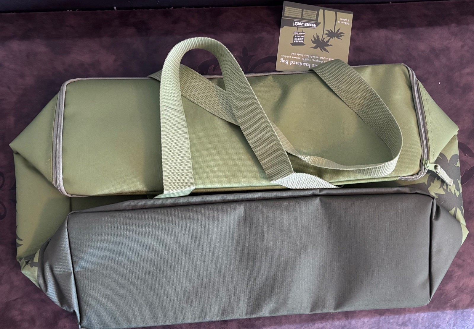 Trader Joe’s 8 Gallons Reusable Bag Cooler Large Insulated Tote Olive Green New