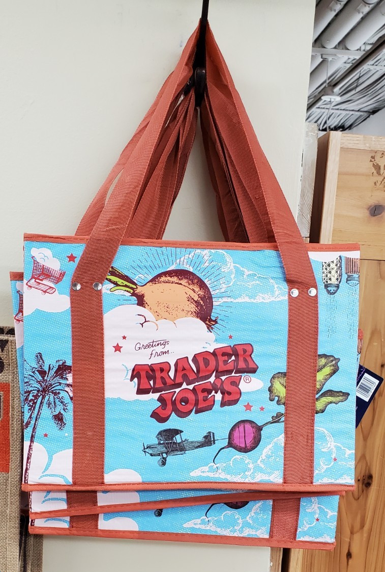 Trader Joe’s Insulated Grocery Bag Blue Sky Travel Design Reusable Tote 2025
