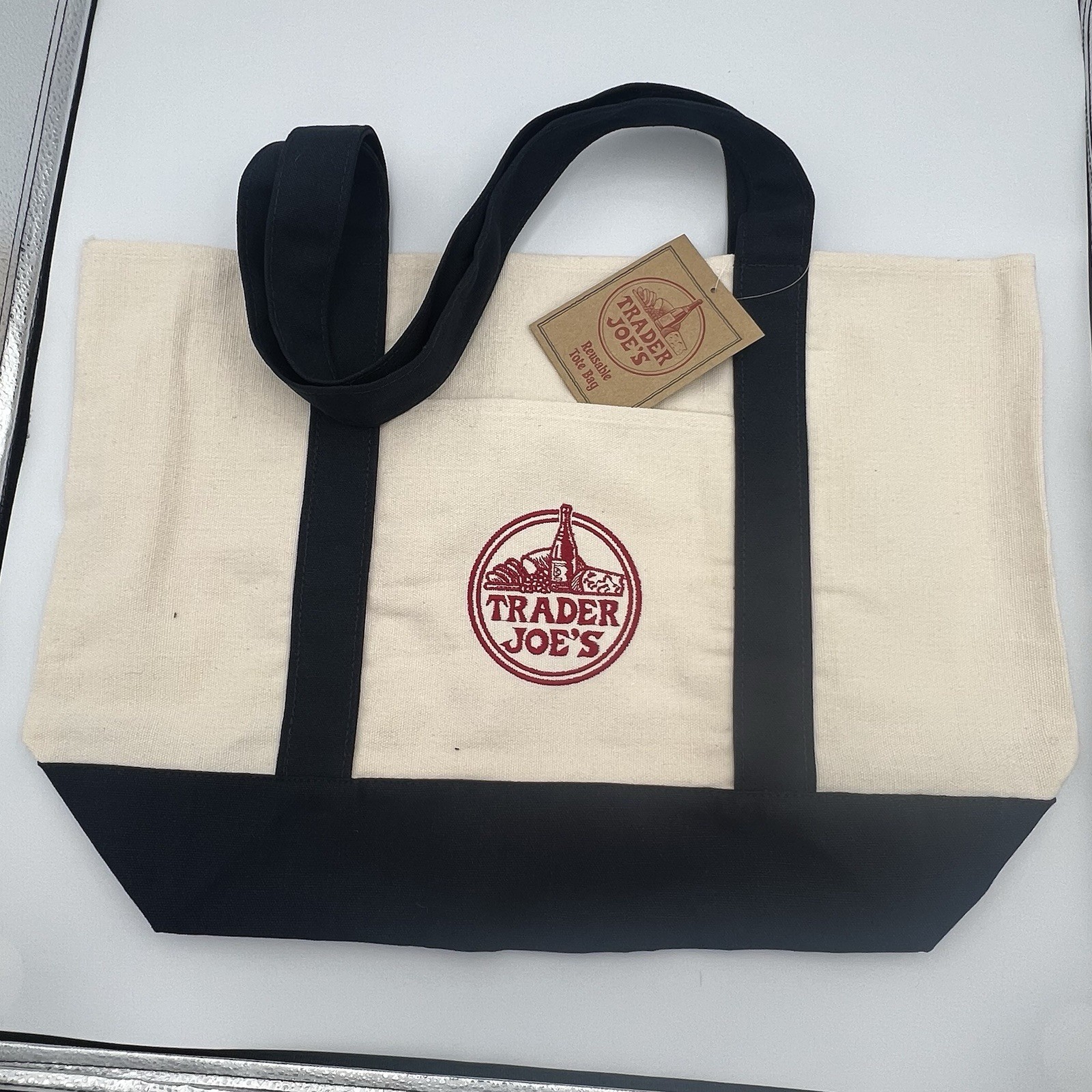 Trader Joe’s Classic Large Canvas Navy Blue Shoulder Strap Shopping Tote *New*