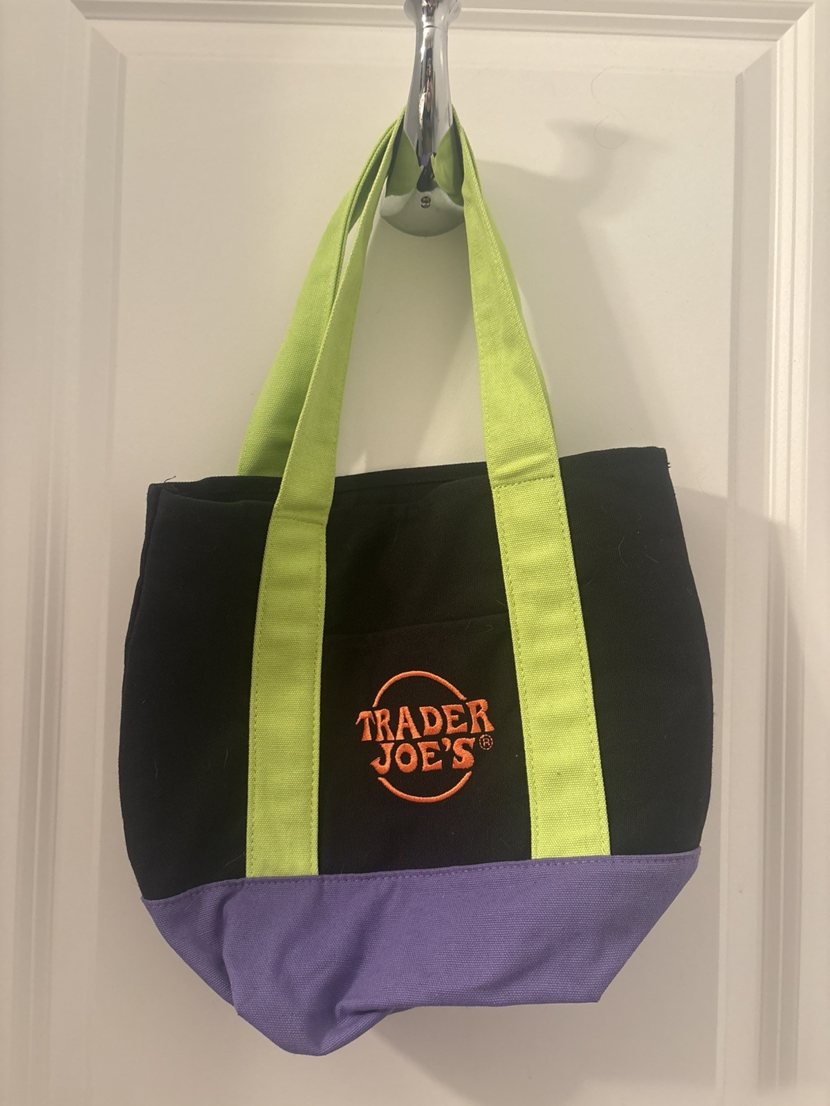 Trader Joe’s Halloween Mini Reuse Canvas Tote Bag Black Green Purple Multicolor