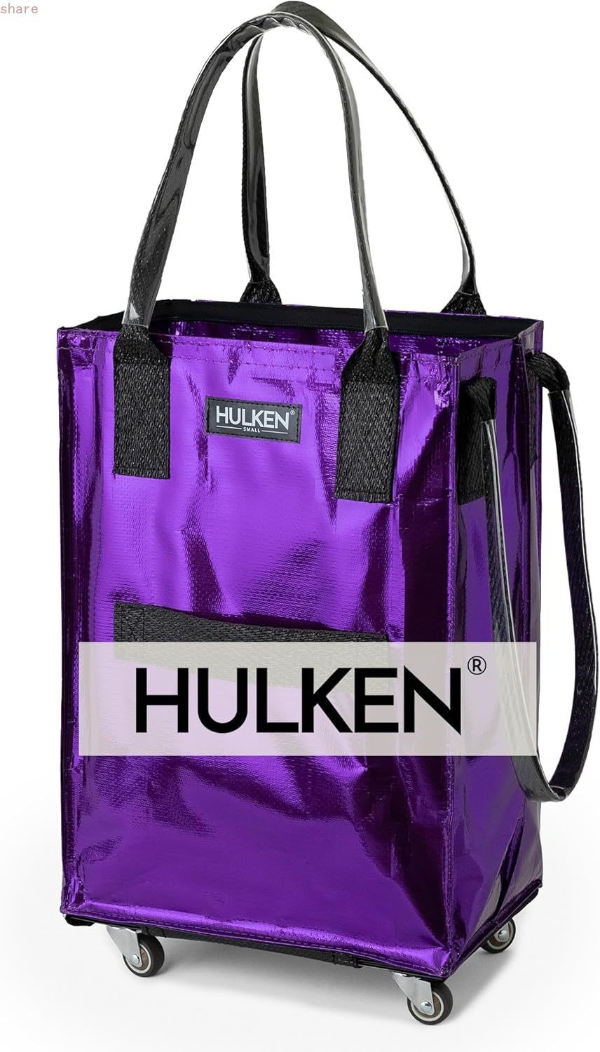HULKEN (Small, Ultraviolet) Reusable Grocery Bag On Wheels, Carries Up to 66 lb