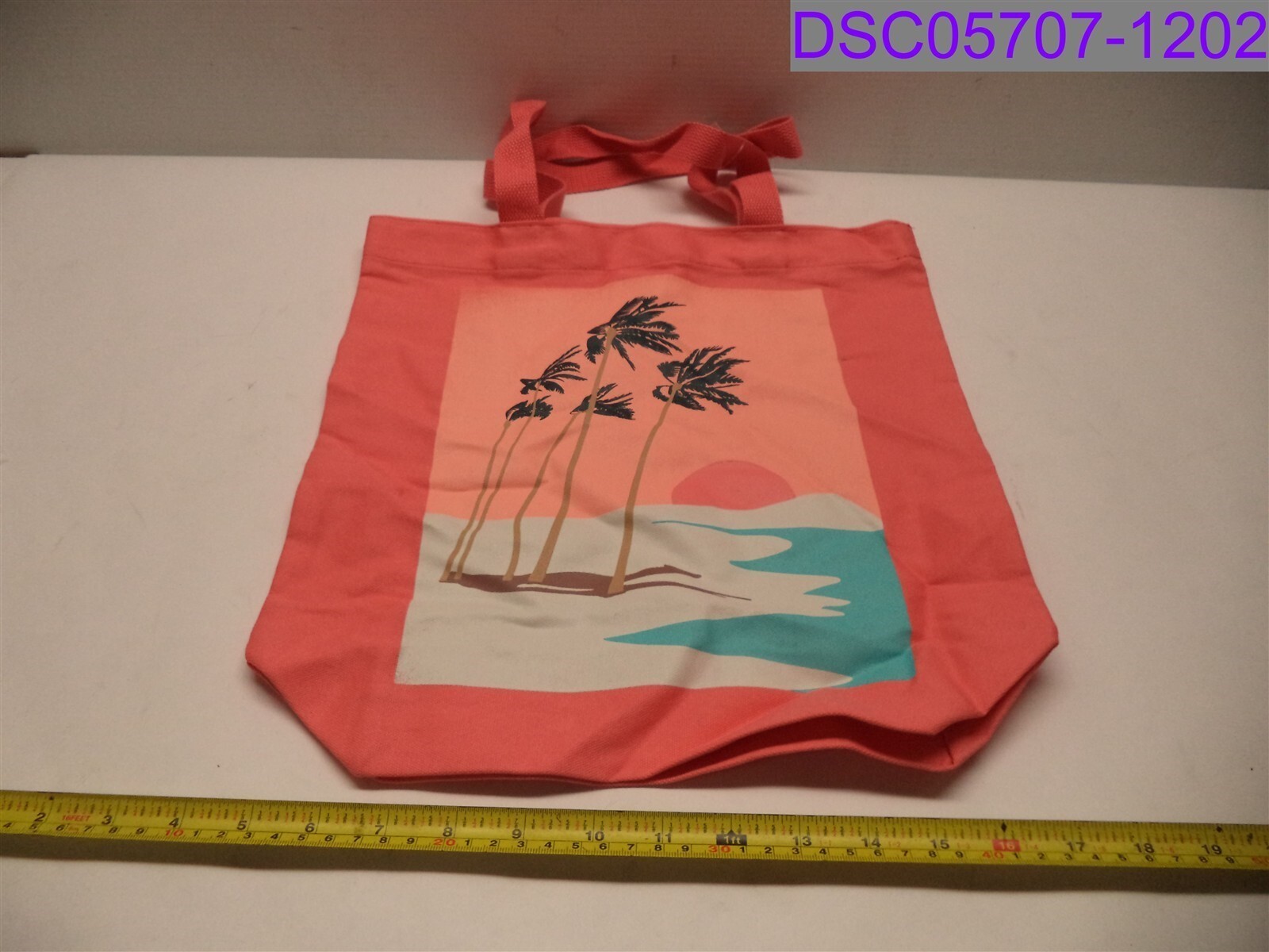 Old Navy Canvas Tote Bag Beach Palm Tree Graphic 14″ tall x 13-1/2″ L x 4-1/2″ w