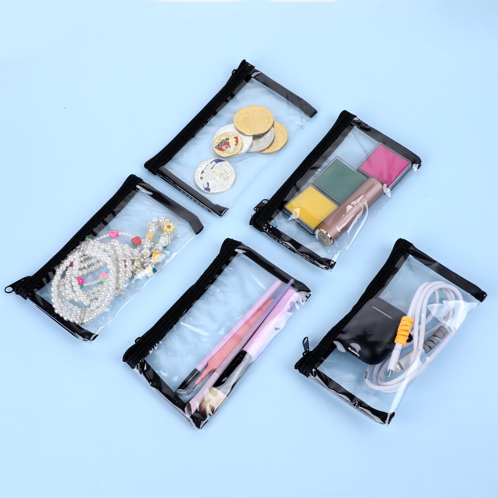 5 Pcs Small Clear Makeup Pouches, Waterproof Cosmetic Bag with Zipper Black
