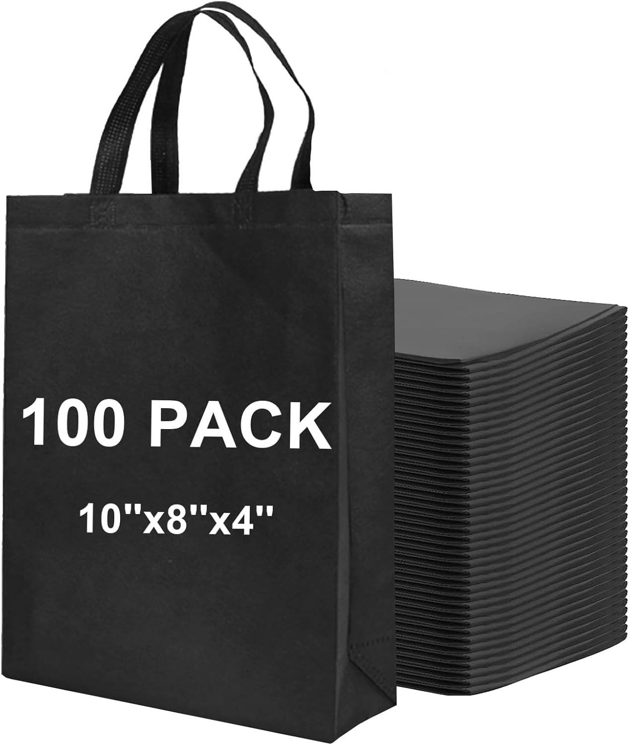 100 Pcs Non Woven Bags Bulk,10x8x4 Inch Reusable Tote Bag W/ Handles Portable