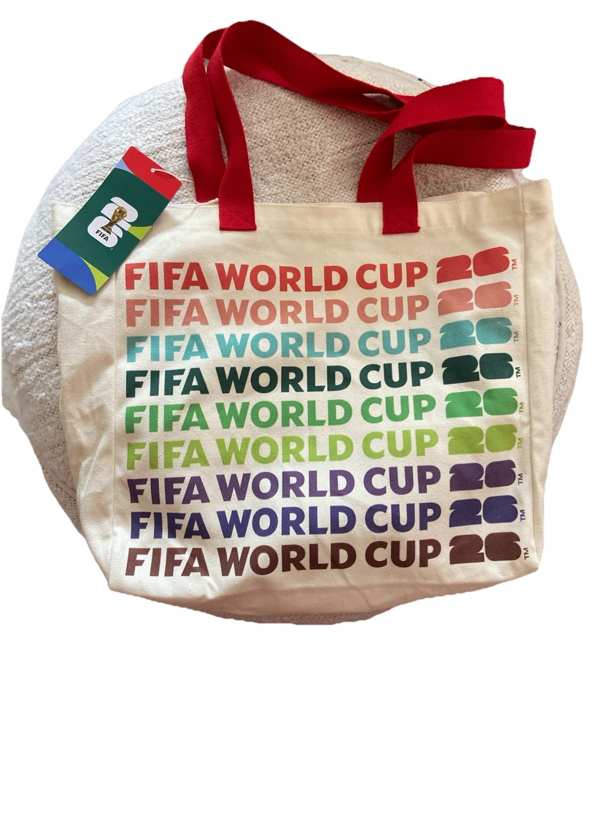 FIFA World Cup 2026 Canvas Tote Bag Large White Red Multicolor Inner Pocket