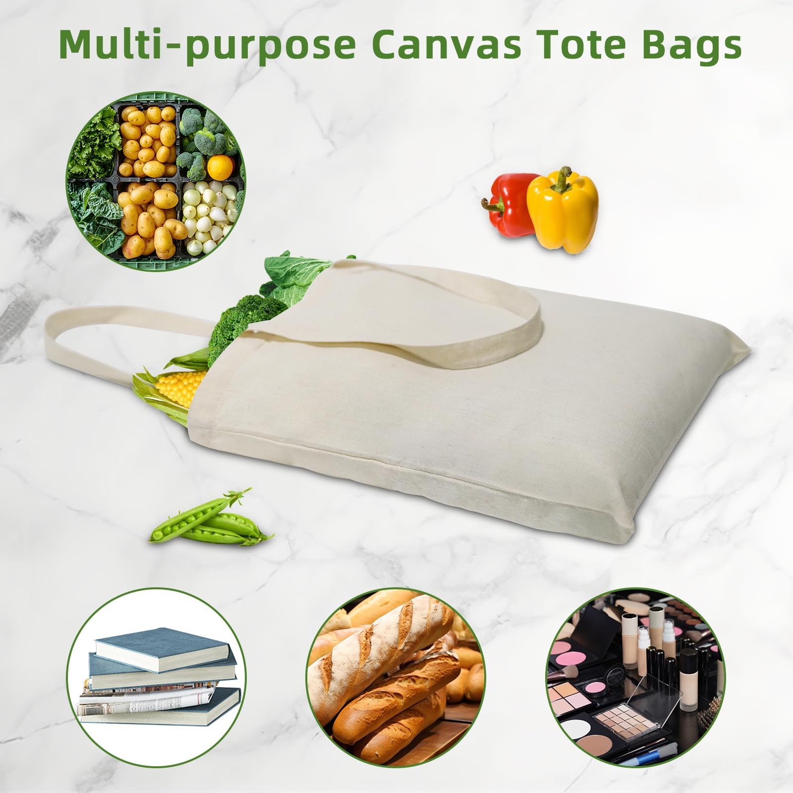 24 Pack Canvas Tote, Reusable Blank Canvas for Shopping,Grocery Bags,DIY Gift…
