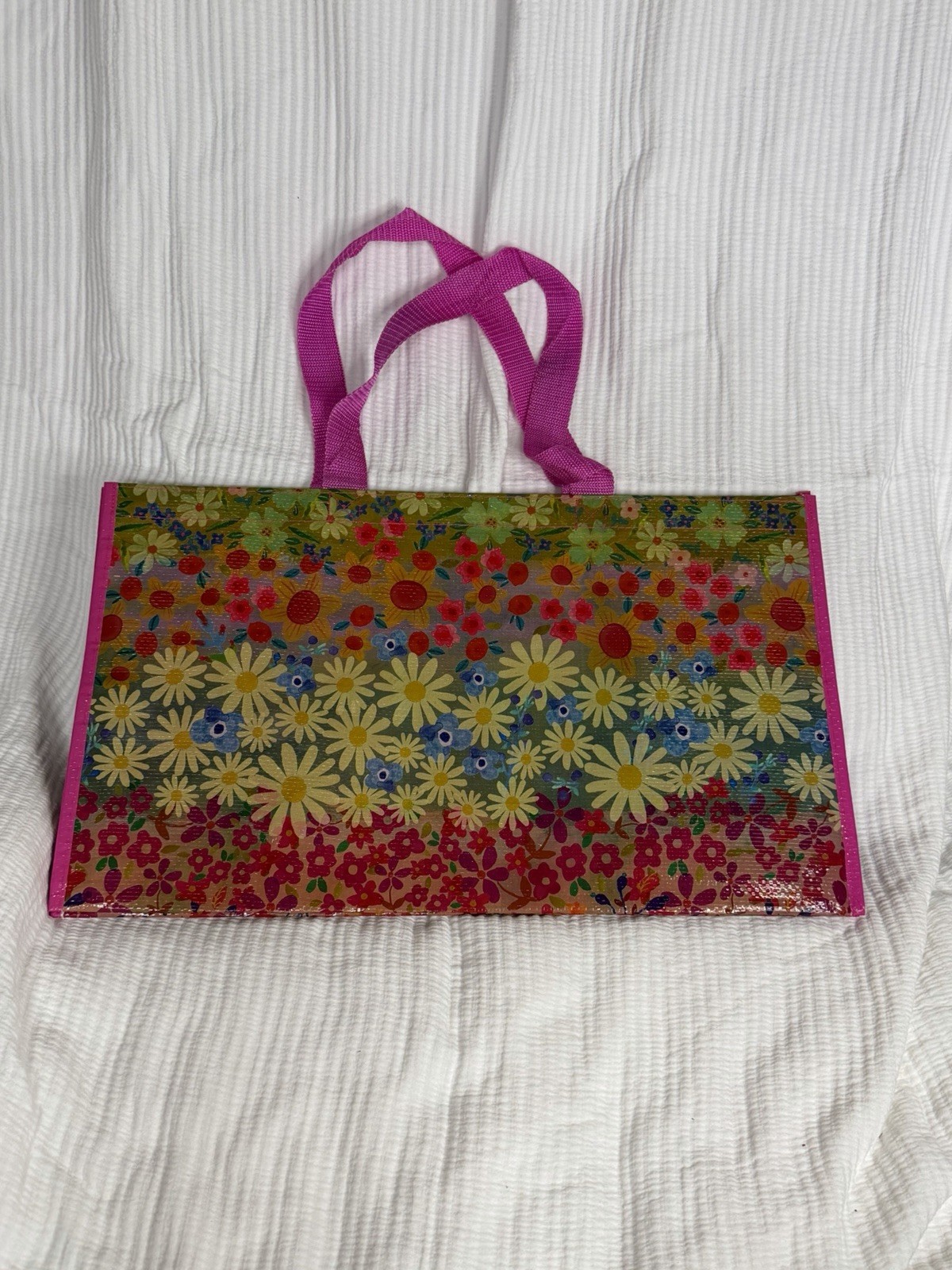 New Natural Life Multi Color Floral Carry All Wildflower Border Tote Bag Boho
