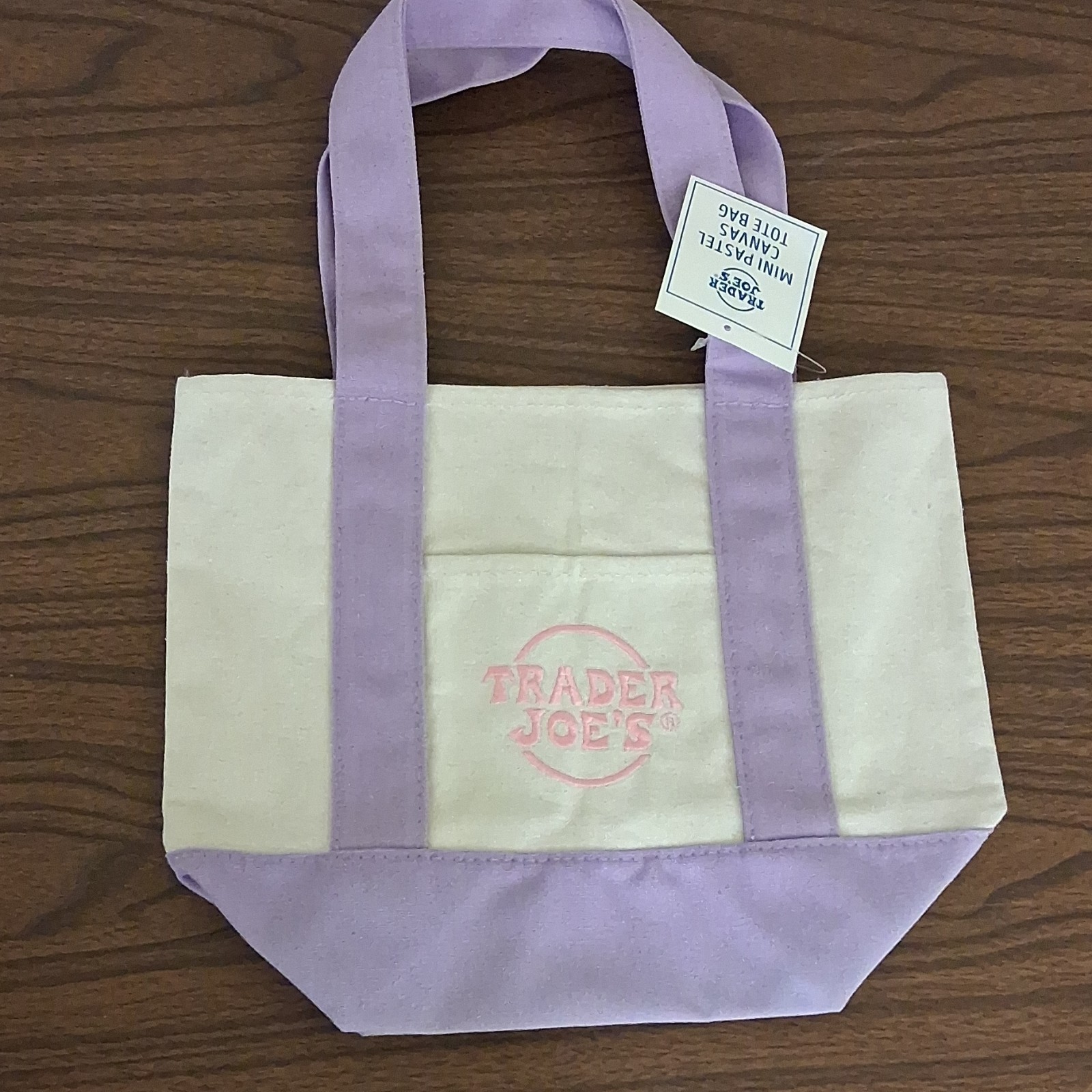 Trader Joe’s Mini Canvas Tote Bag Foldable Purple Beige Solid