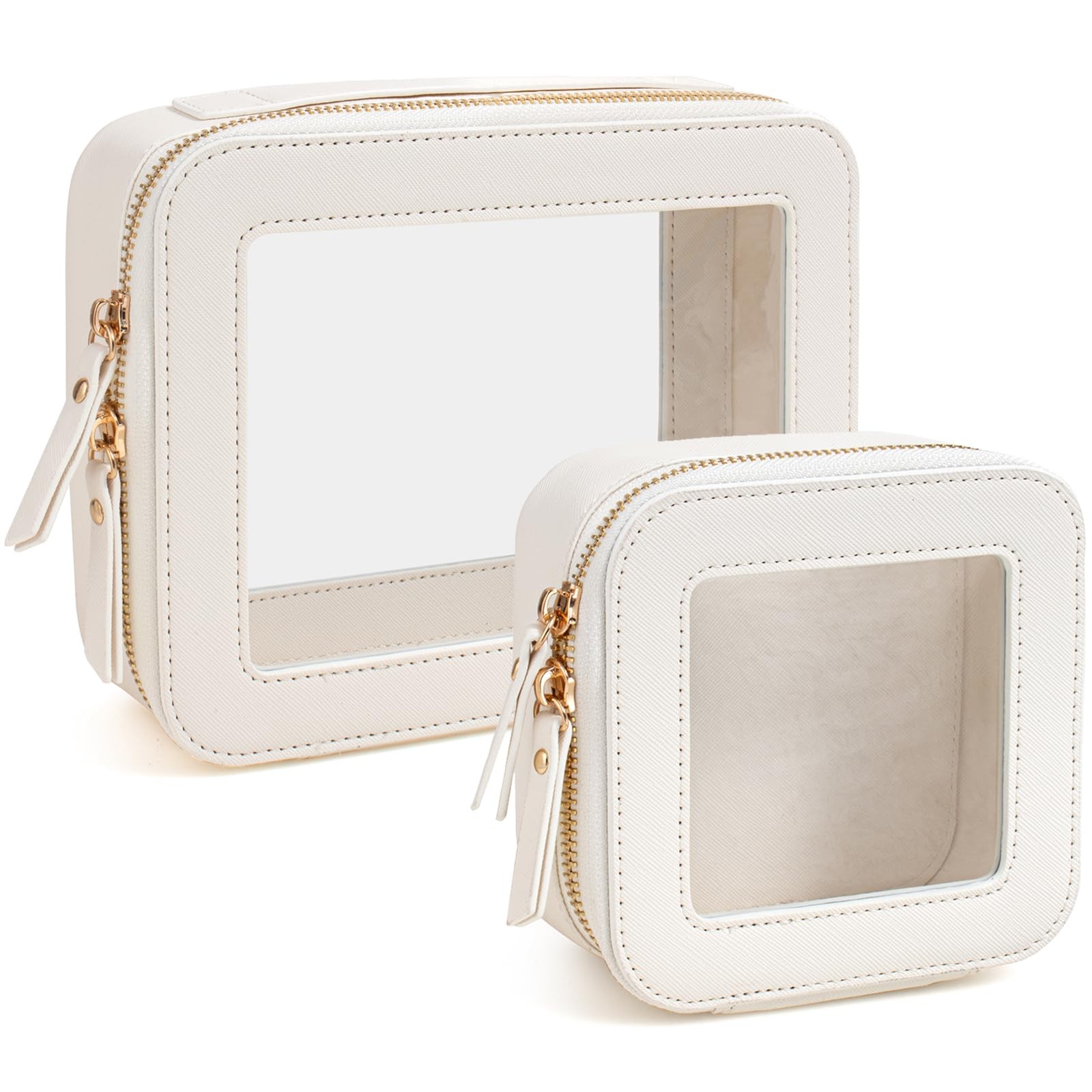 FFpaw Travel Clear Makeup Bag Set, TSA Approved Cosmetic Mini+Large White