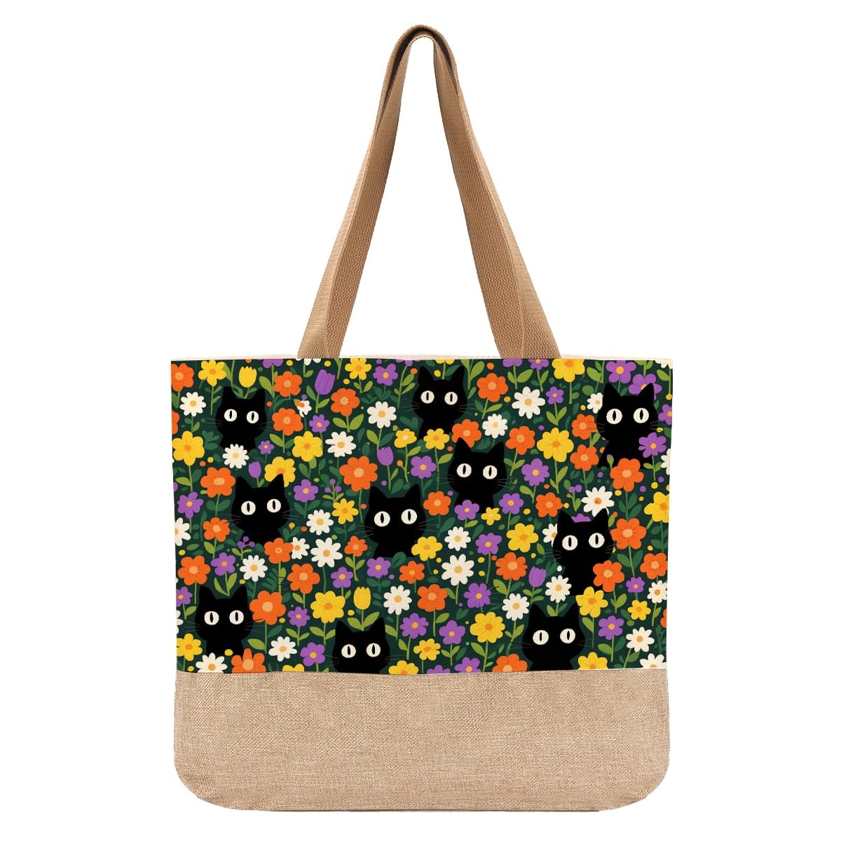 Cat Tote Bag, Cute Flower Black Cat Gifts, Gifts for Cats Lovers Women Wife S…