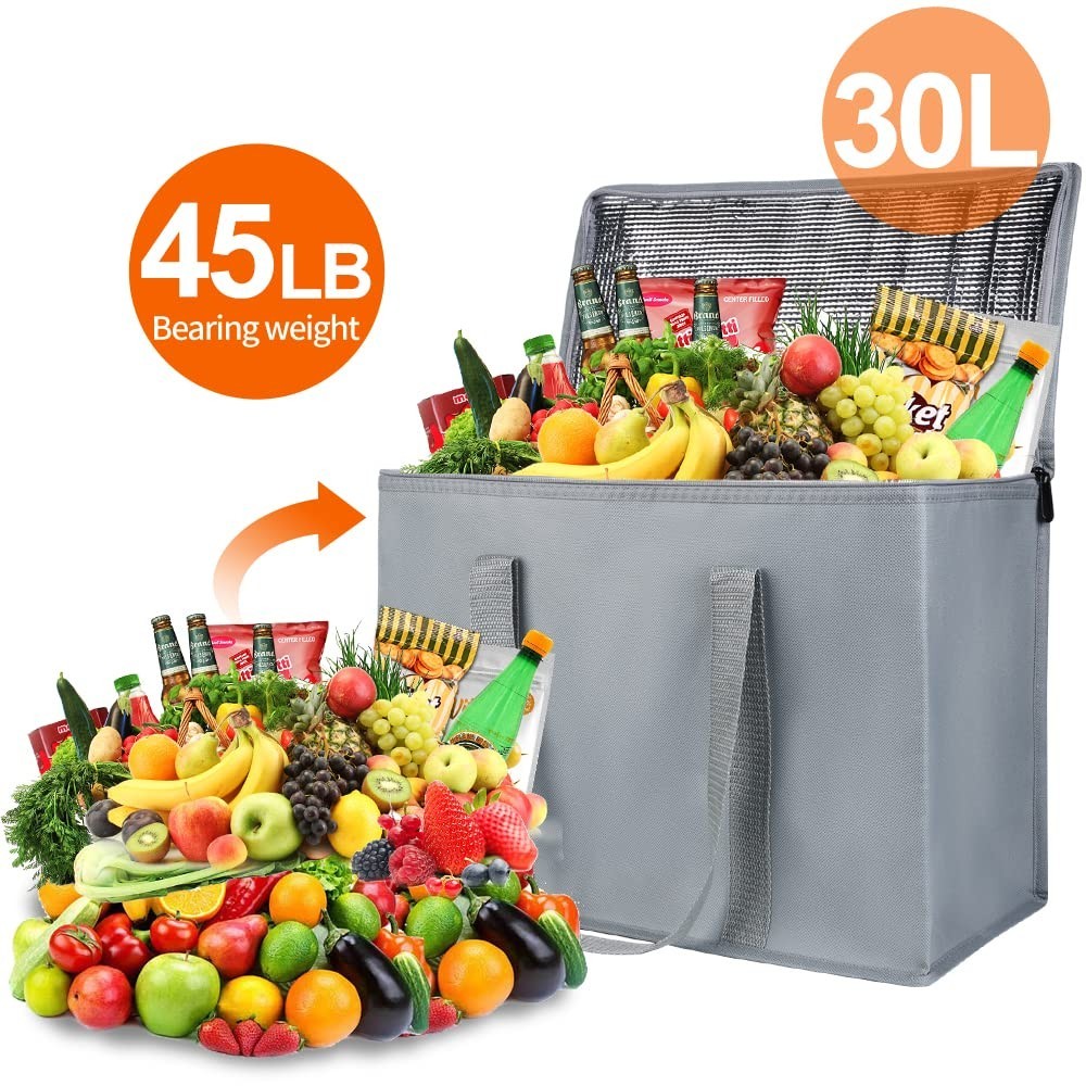 Grey Insulated Shopping Bag – X-Large Capacity for Picnics & Groceries