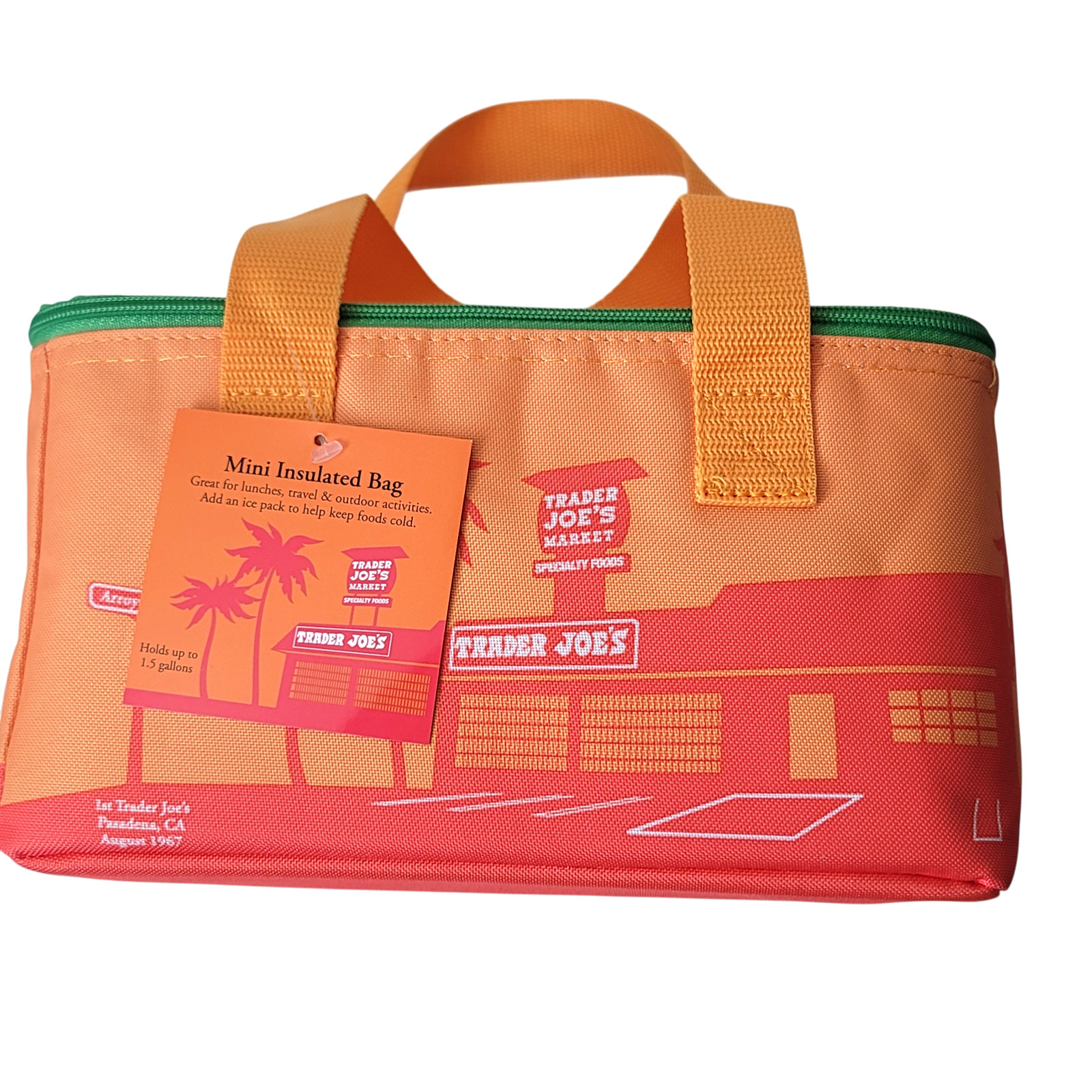 Trader Joe 2026 Mini Insulated Tote Summer Collection Sunny Orange Green Zipper