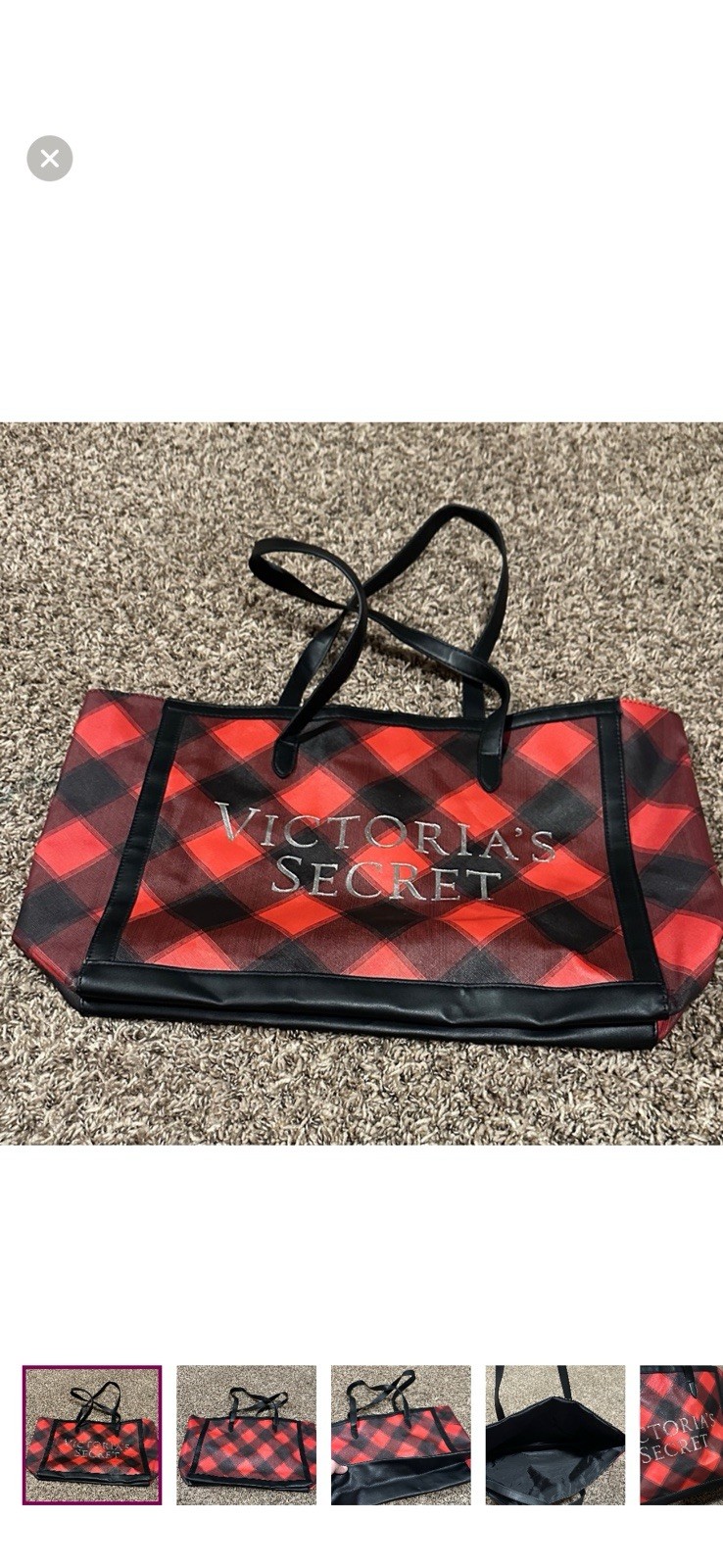 Victoria’s Secret Red Black Checked Foldable Reusable Shopping Bag