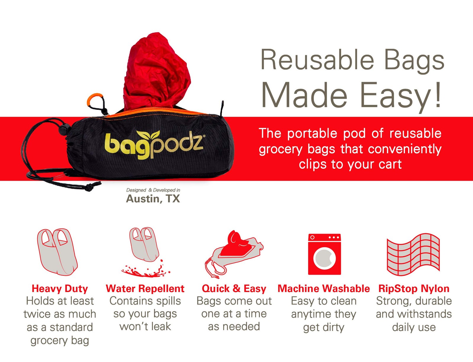 BagPodz Sturdy Reusable Grocery Bags Foldable and Washable – Made From RipSto…