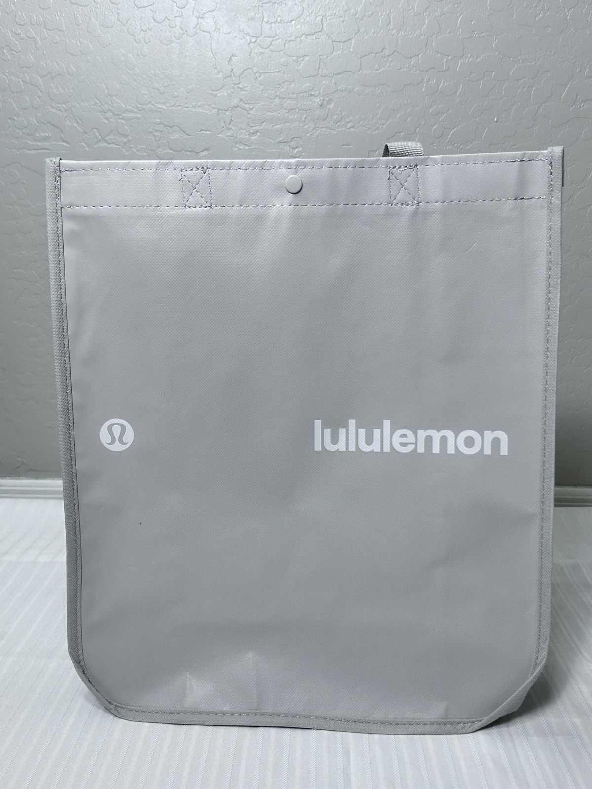 Qty of 2 Lululemon Holiday Reusable Tote Shopping Bag – Grey Logo- L 16x13x6in