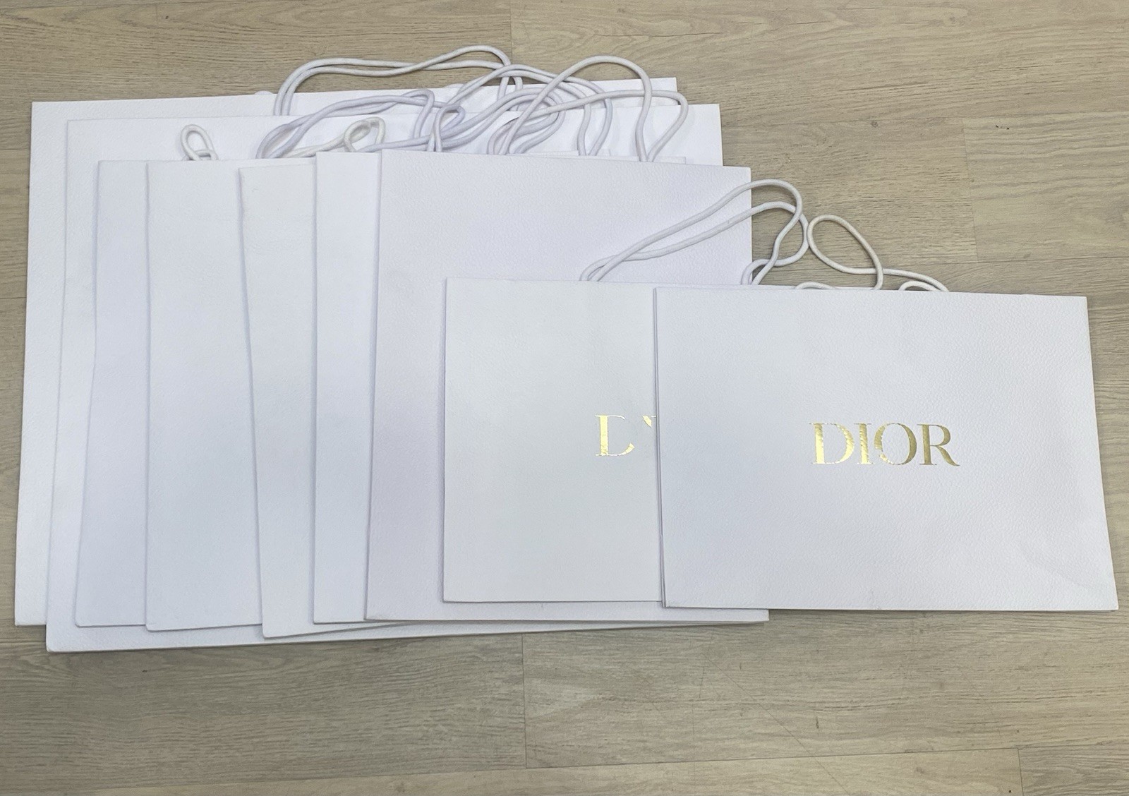 Set of 9-Dior Authentic White Gold Empty Gift Shopping Paper Bags All Size Lot