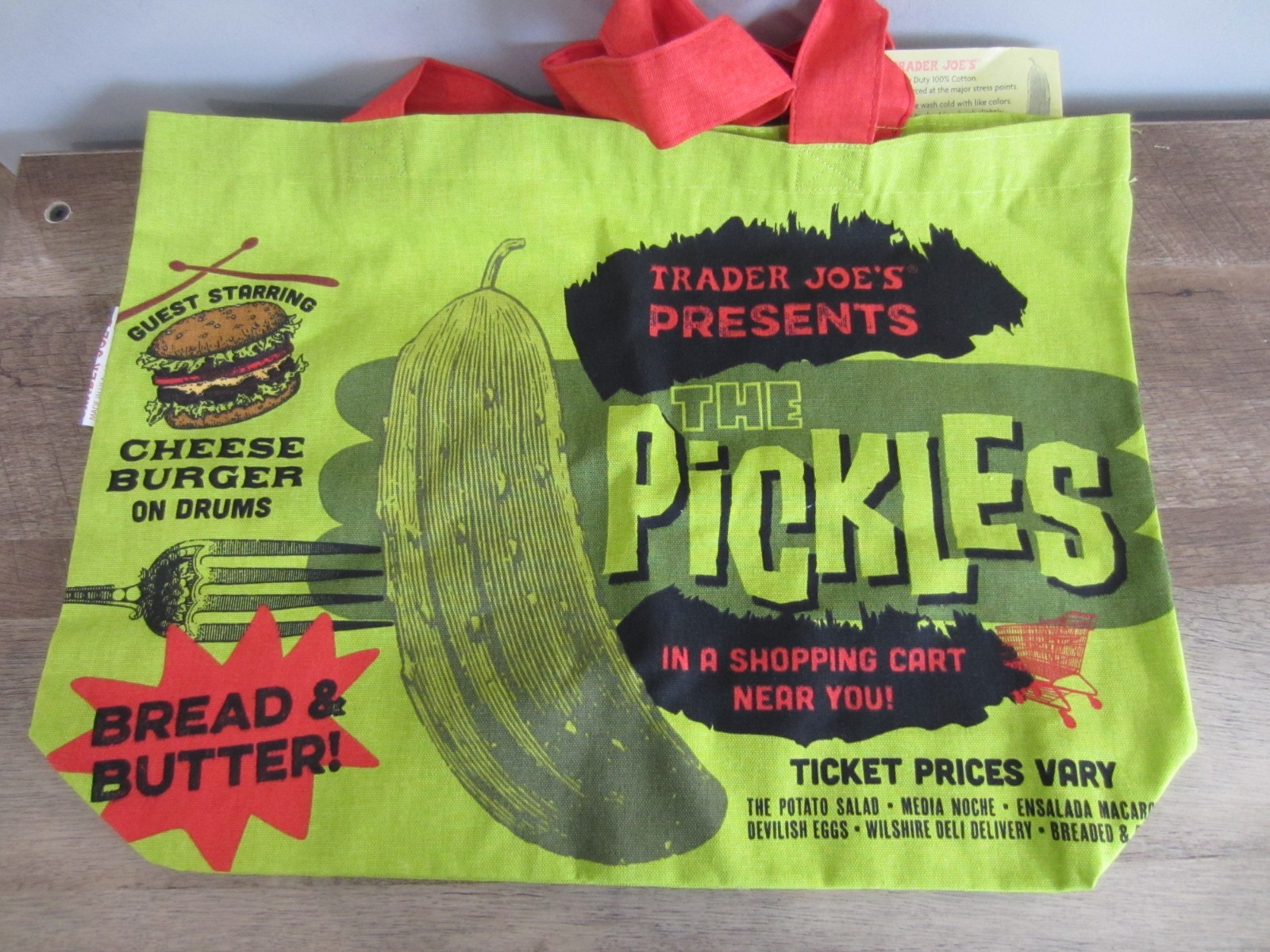 NWT Trader Joe’s Cotton PICKLES IN JAR Canvas Tote Reusable Grocery Tote Bag