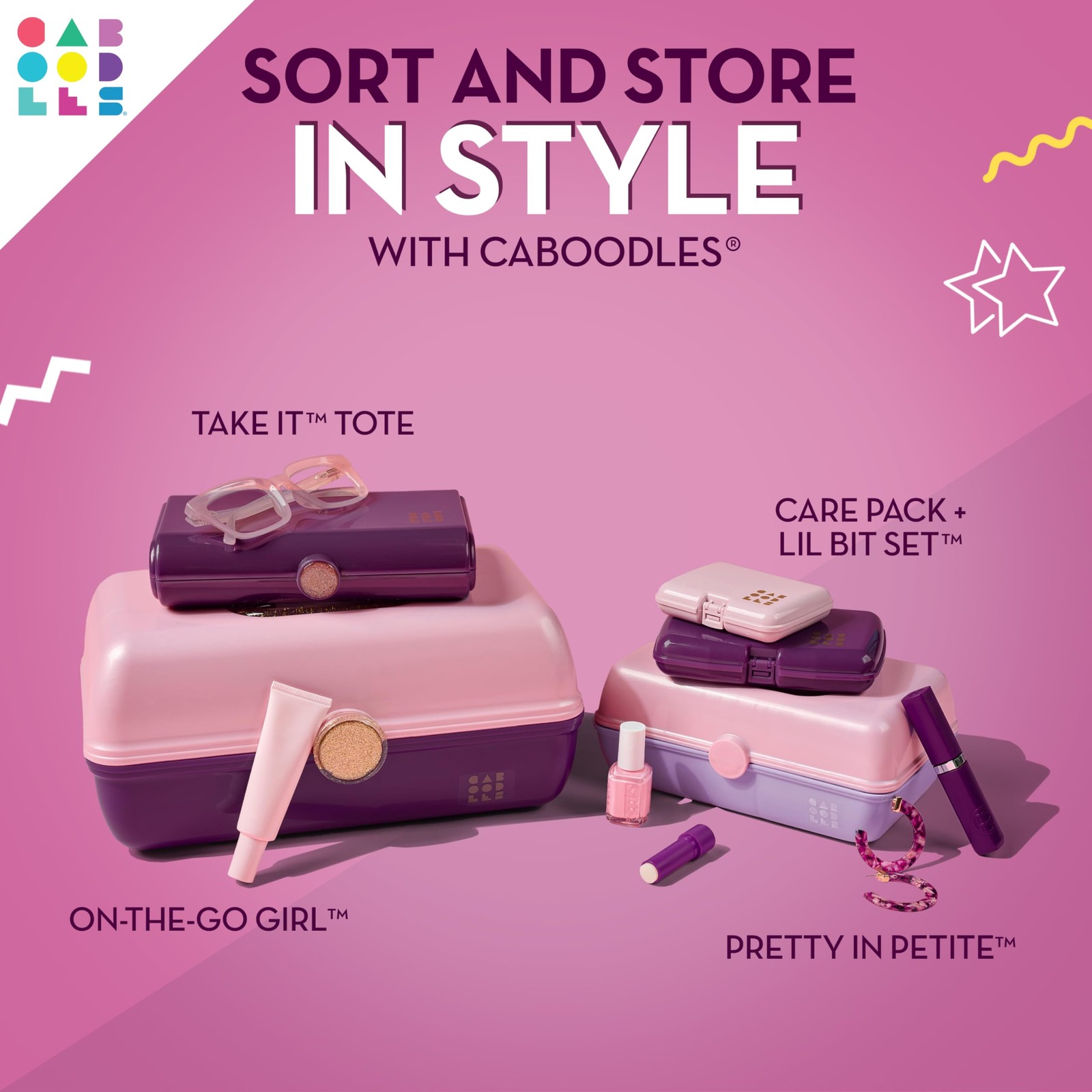 Caboodles Care Pack + Lil Bit Set, Pink & Violet, Travel Small, + Violet