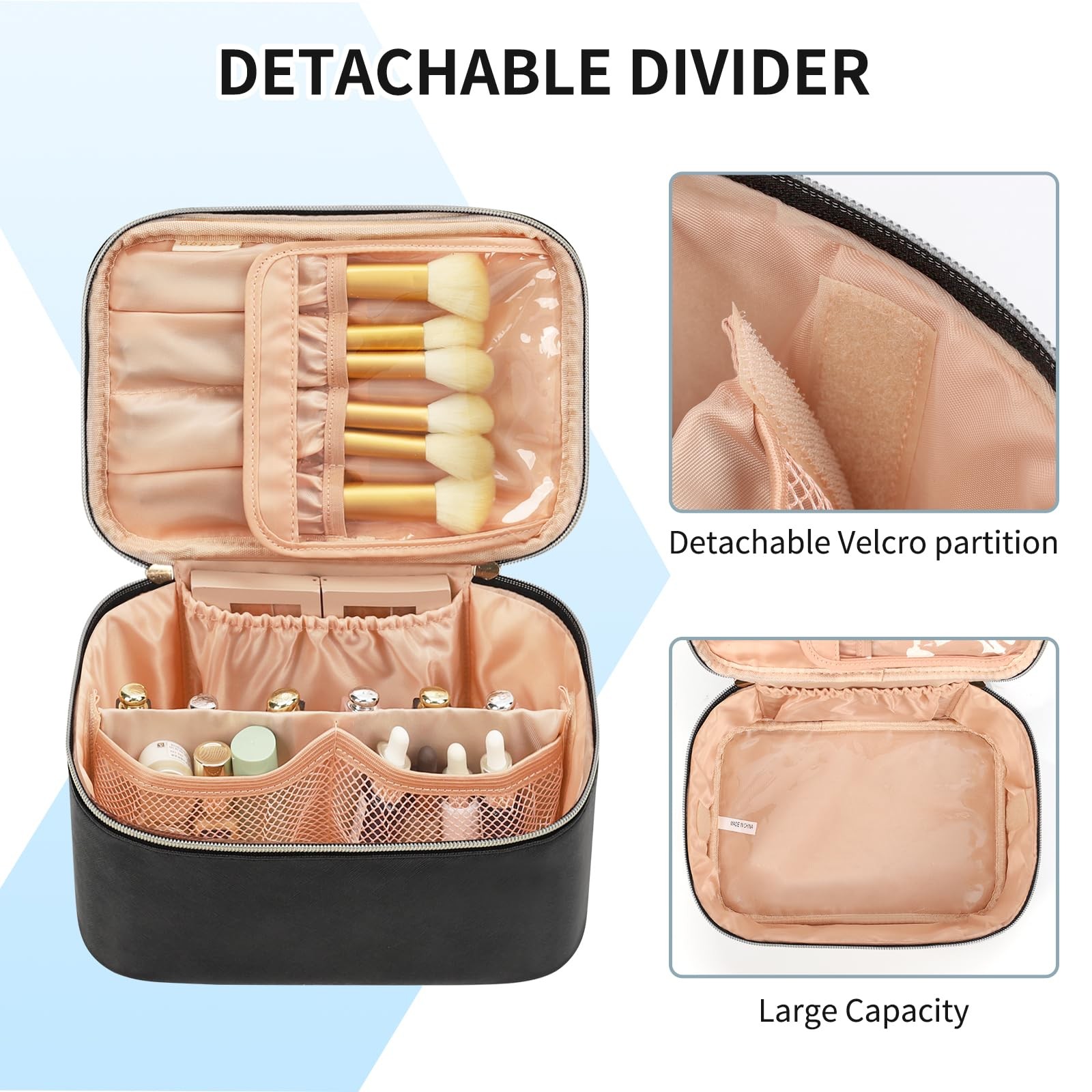 OCHEAL Makeup Bag, Portable Cosmetic Large Capacity Medium, 001_Black
