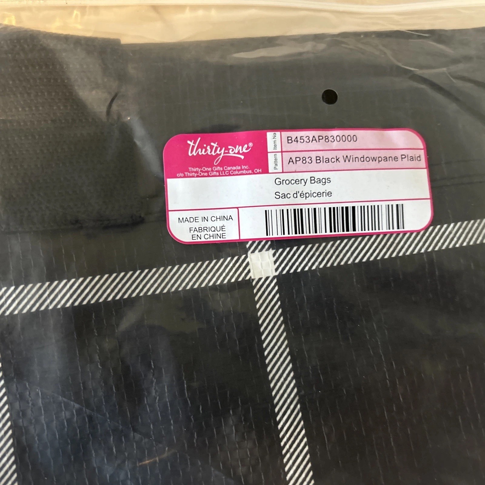 Thirty-One Reusable Grocery Bags, -NWT- Set Of 2. Black Windowpane & Black