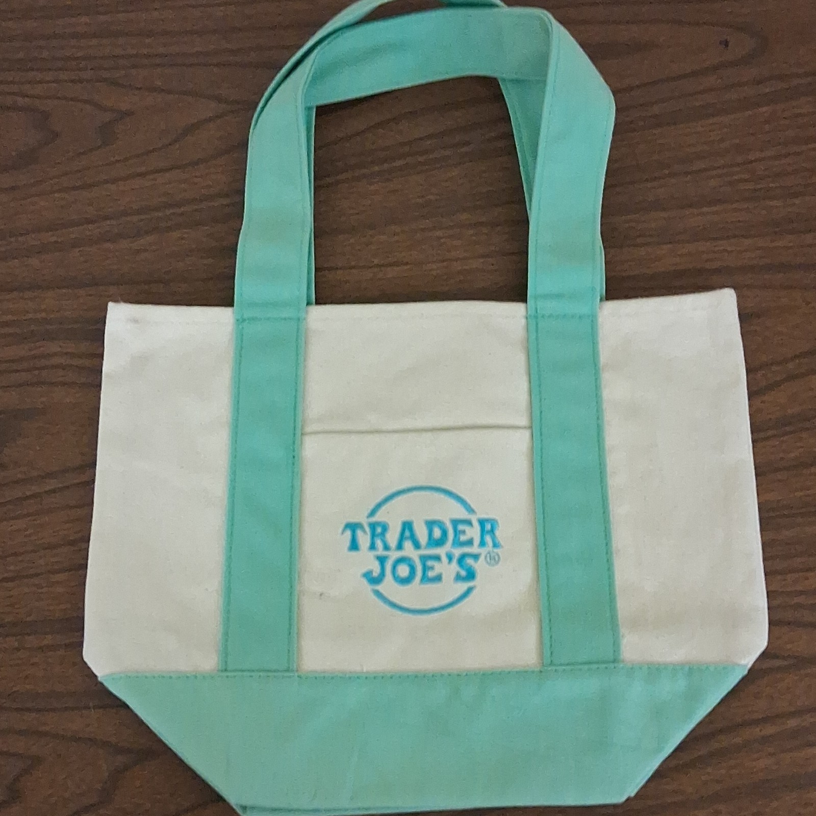 Trader Joe’s Canvas Reusable Shopping Bag Large Tote Colorblock Beige Green