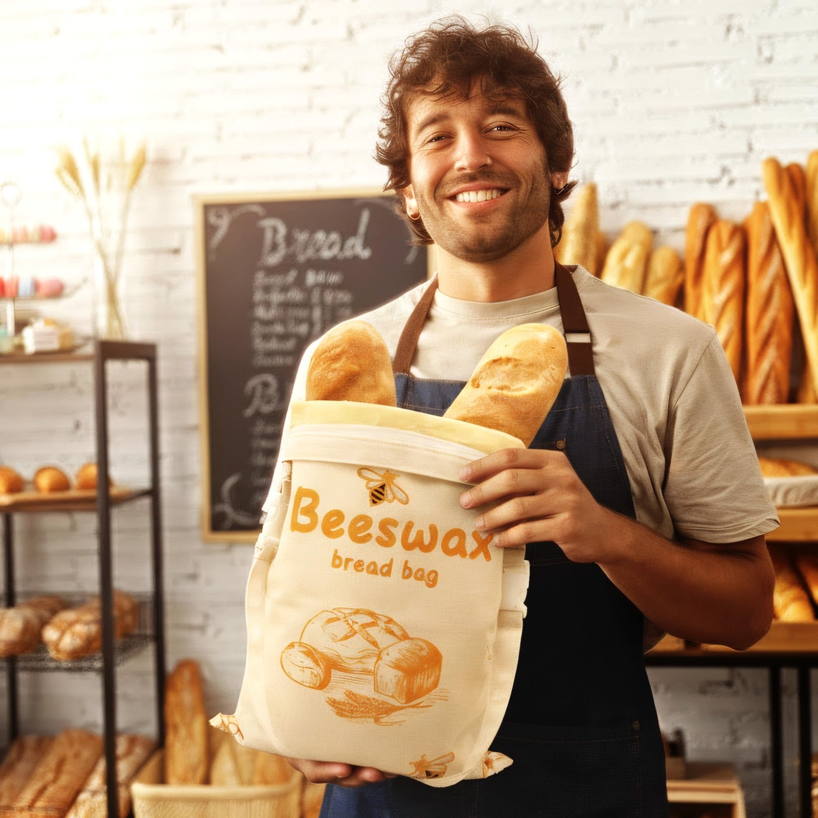 Meruya Reusable Beeswax Bread Bags for Sourdough – XXL Large XX-Large, beige