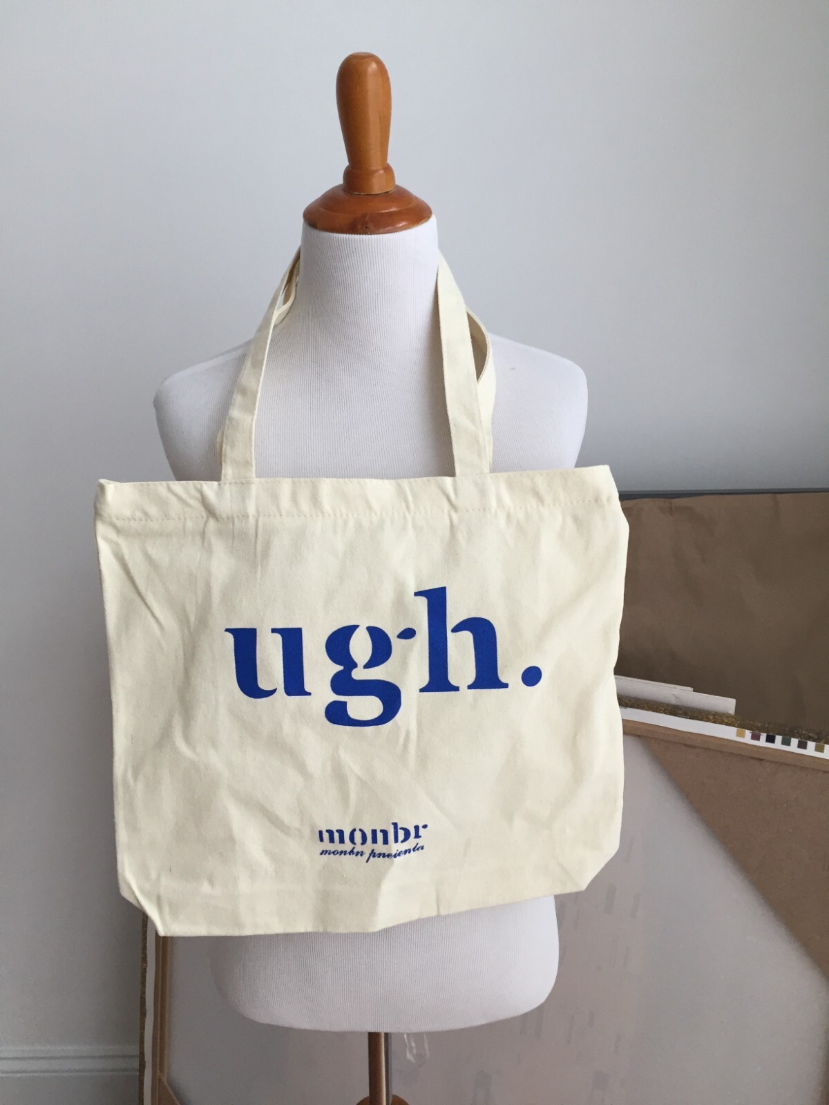 UGH CANVAS TOTE REUSABLE W/ ZIPPER CLOSURE SHOULDER SHOPPING GROCERY BAG LAPTOP